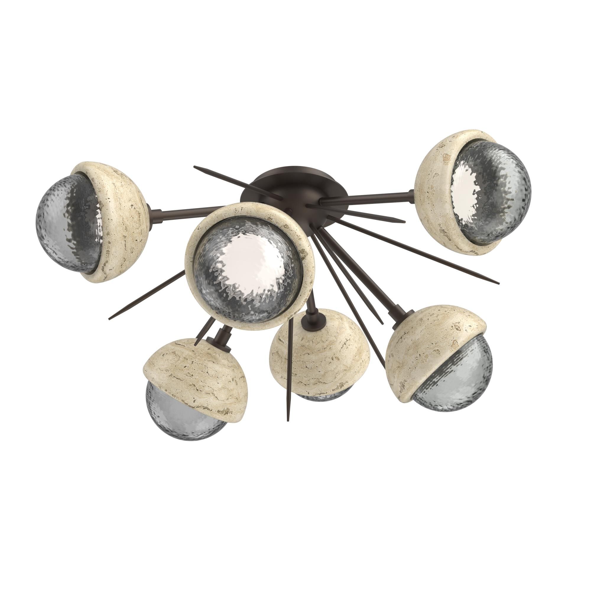 Shown in Flat Bronze finish and Smoke glass and Travertine Stone accent