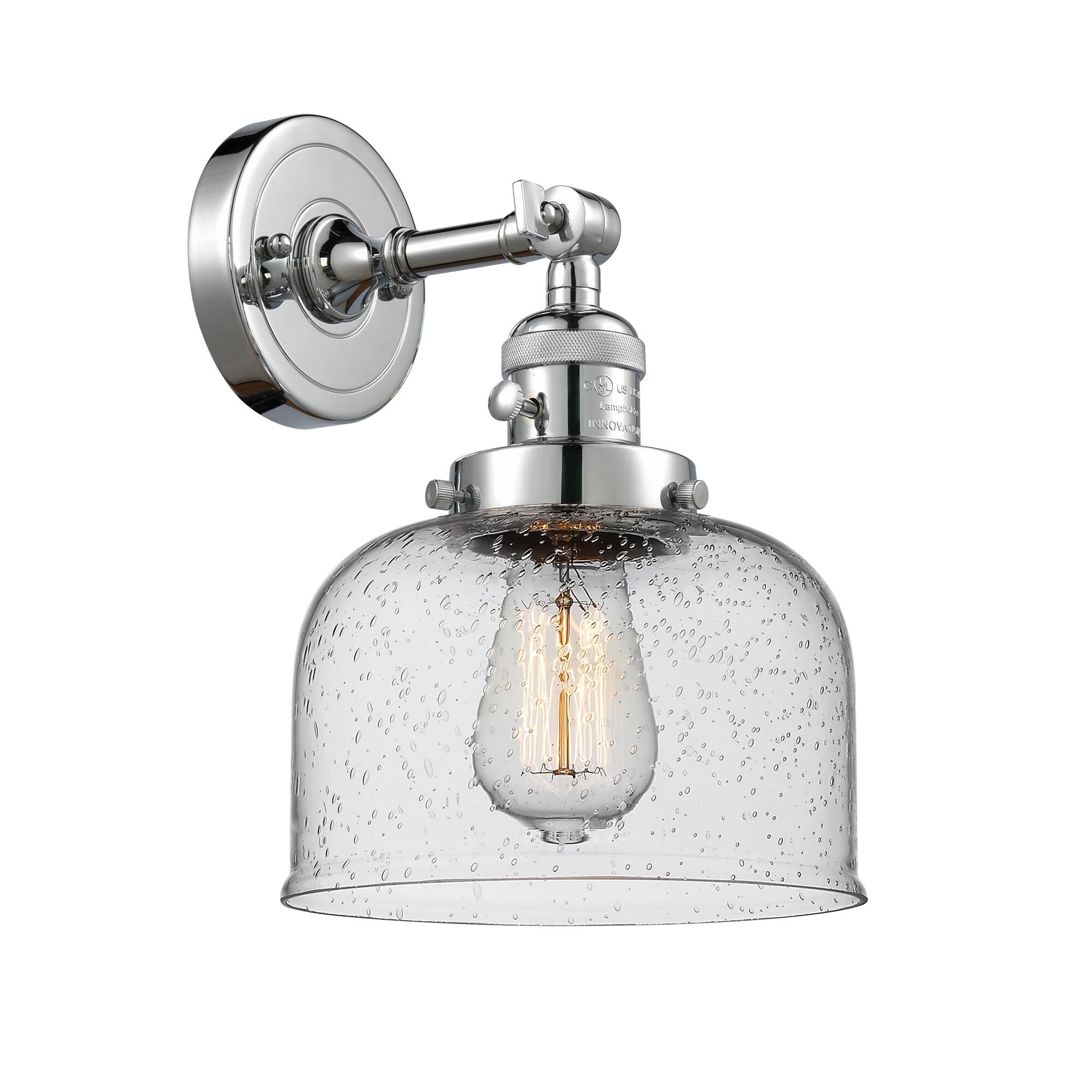 Shown in Polished Chrome finish and Seedy Large Bell glass and Switch on Socket accent