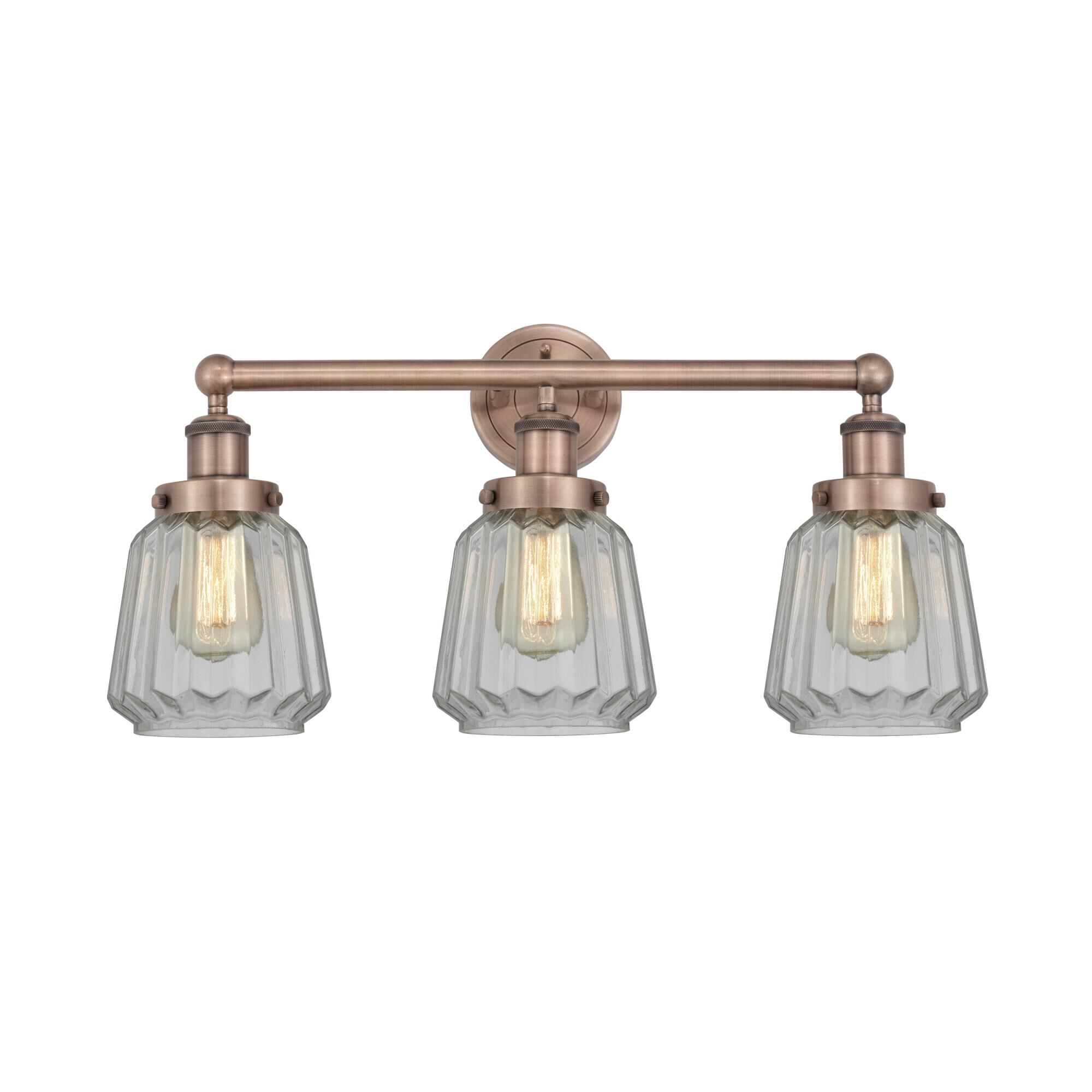 Shown in Antique Copper finish and Clear glass