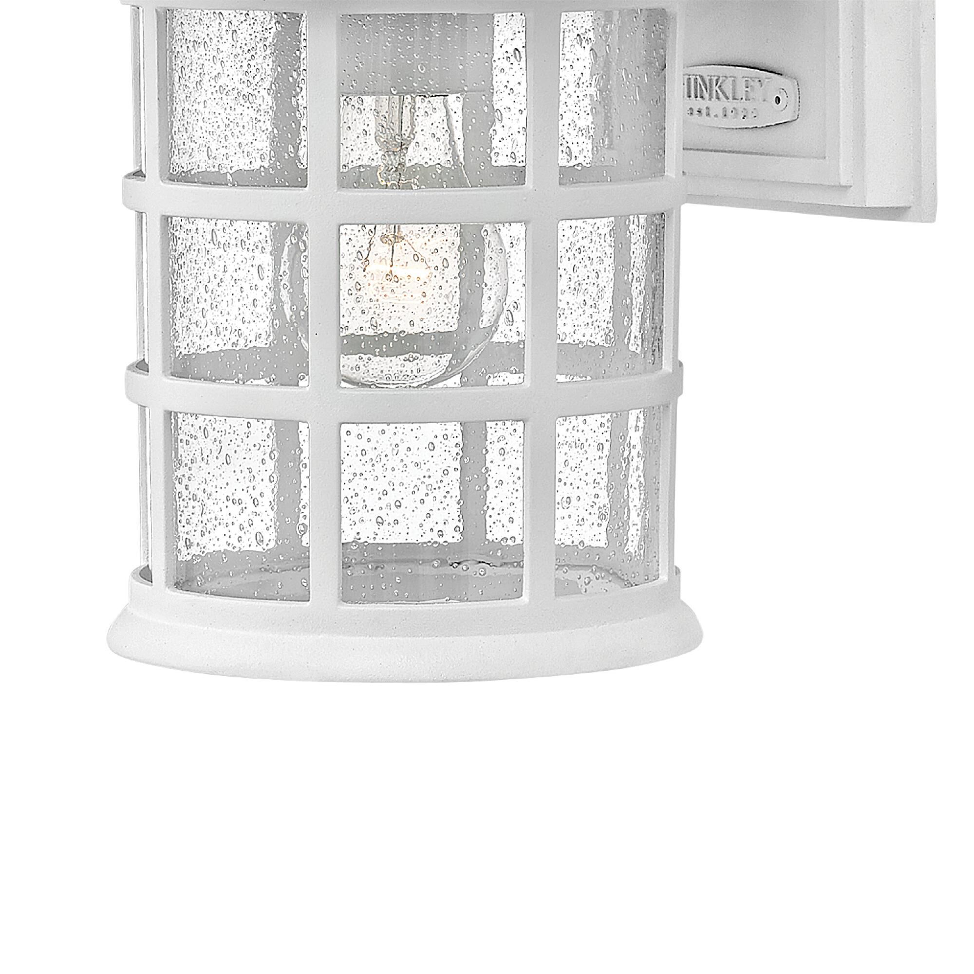 Shown in Textured White finish and Clear Seedy glass