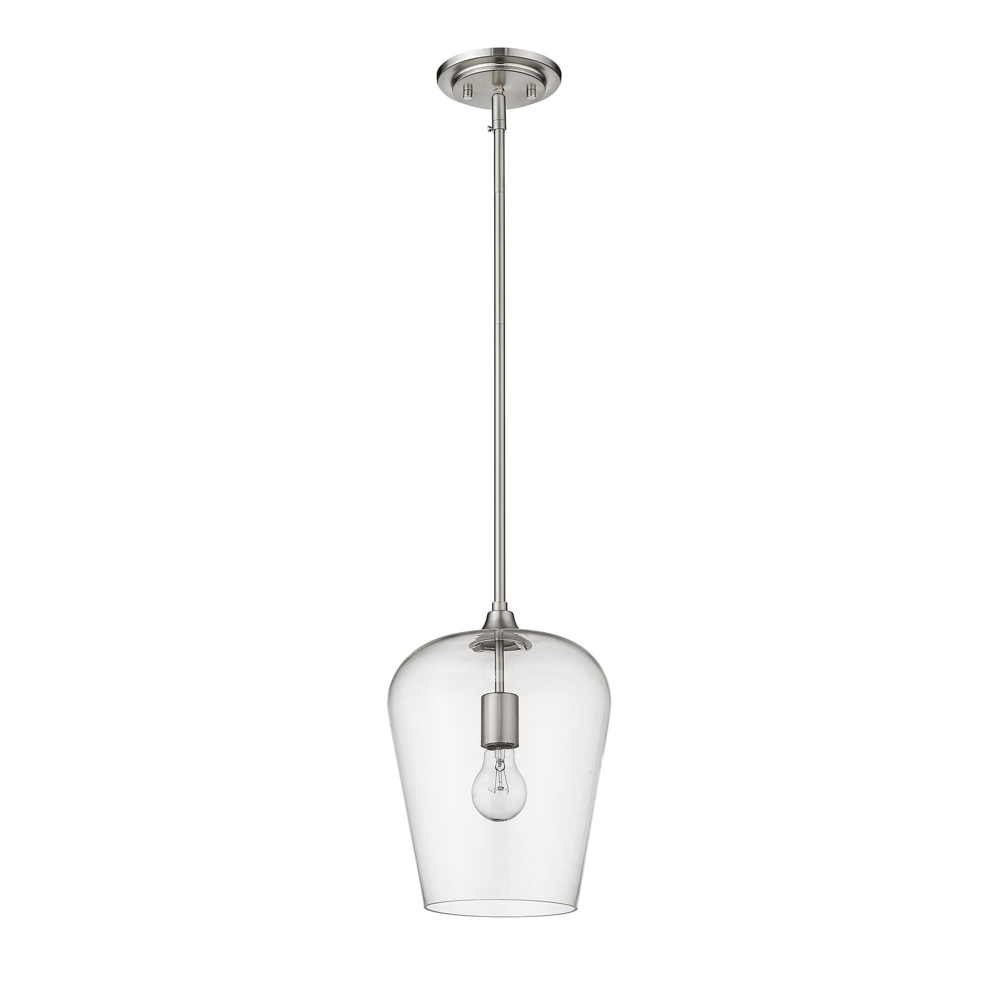 Shown in Brushed Nickel finish and Glass shade