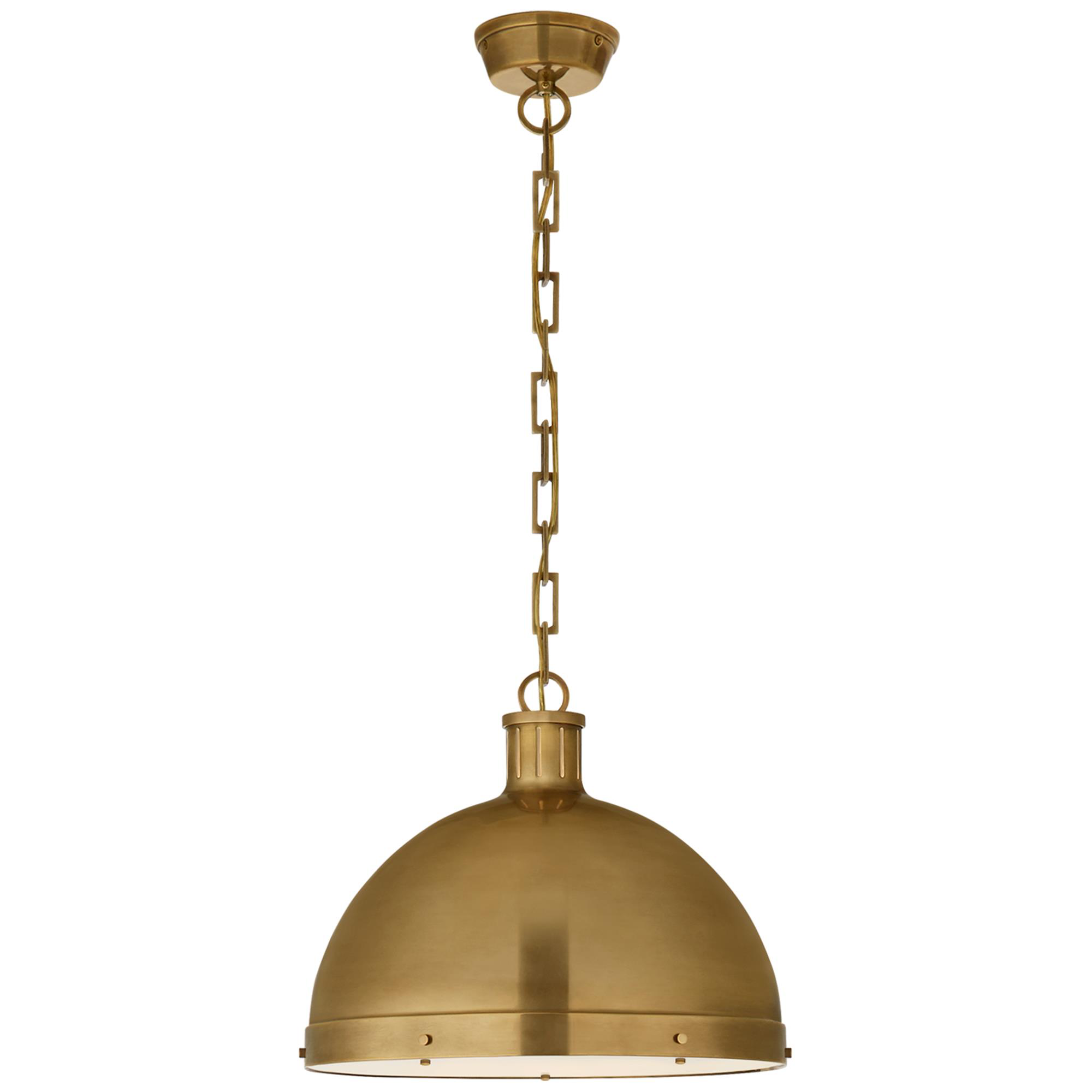 Shown in Hand-Rubbed Antique Brass finish and Frosted Acrylic glass