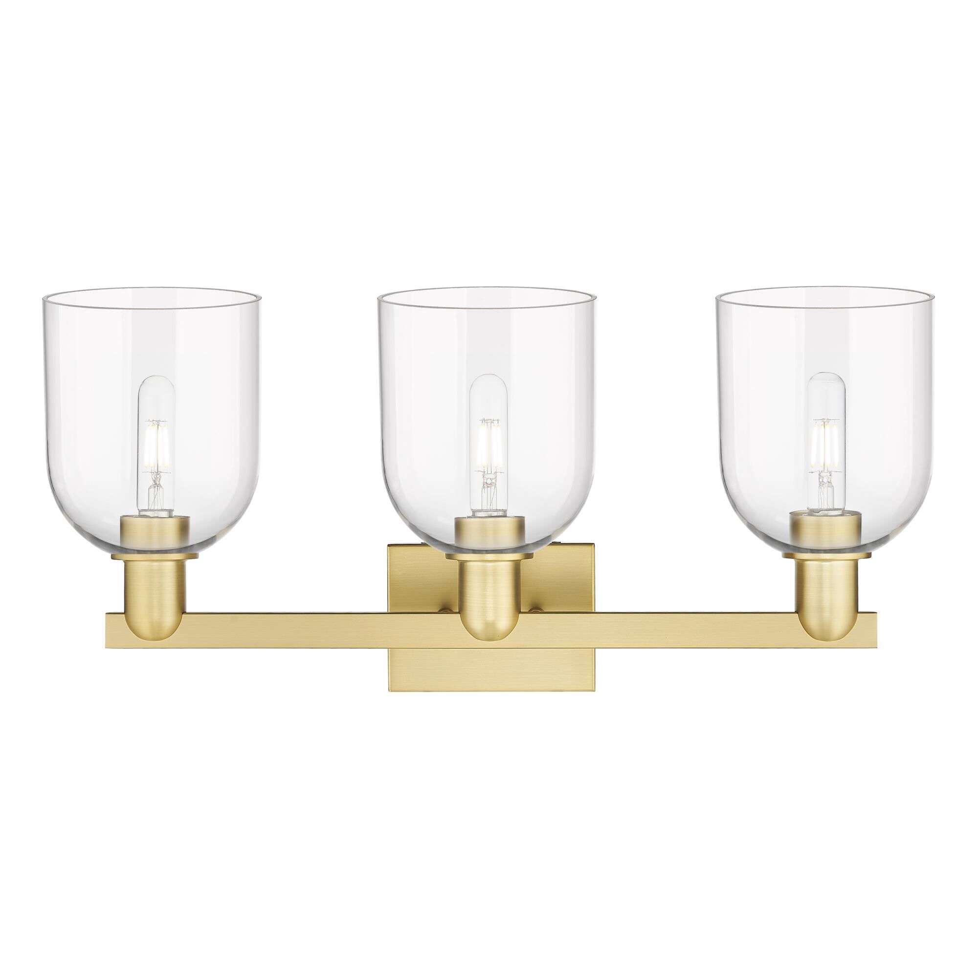 Shown in Satin Gold finish and Clear glass