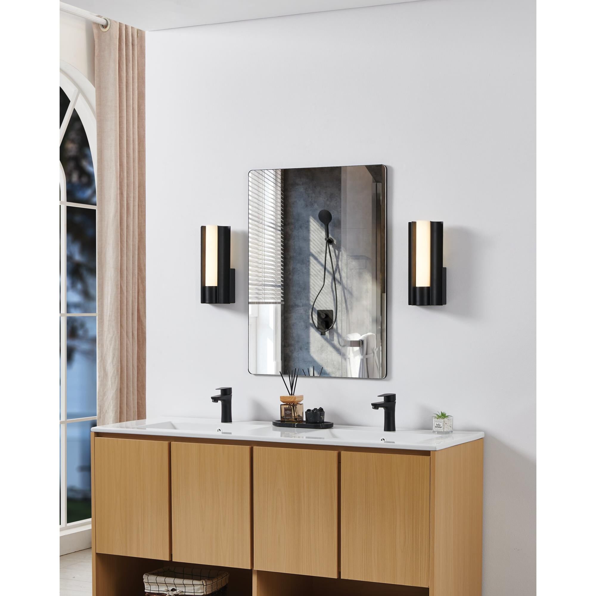 Shown in Textured Black finish and Etched Opal glass