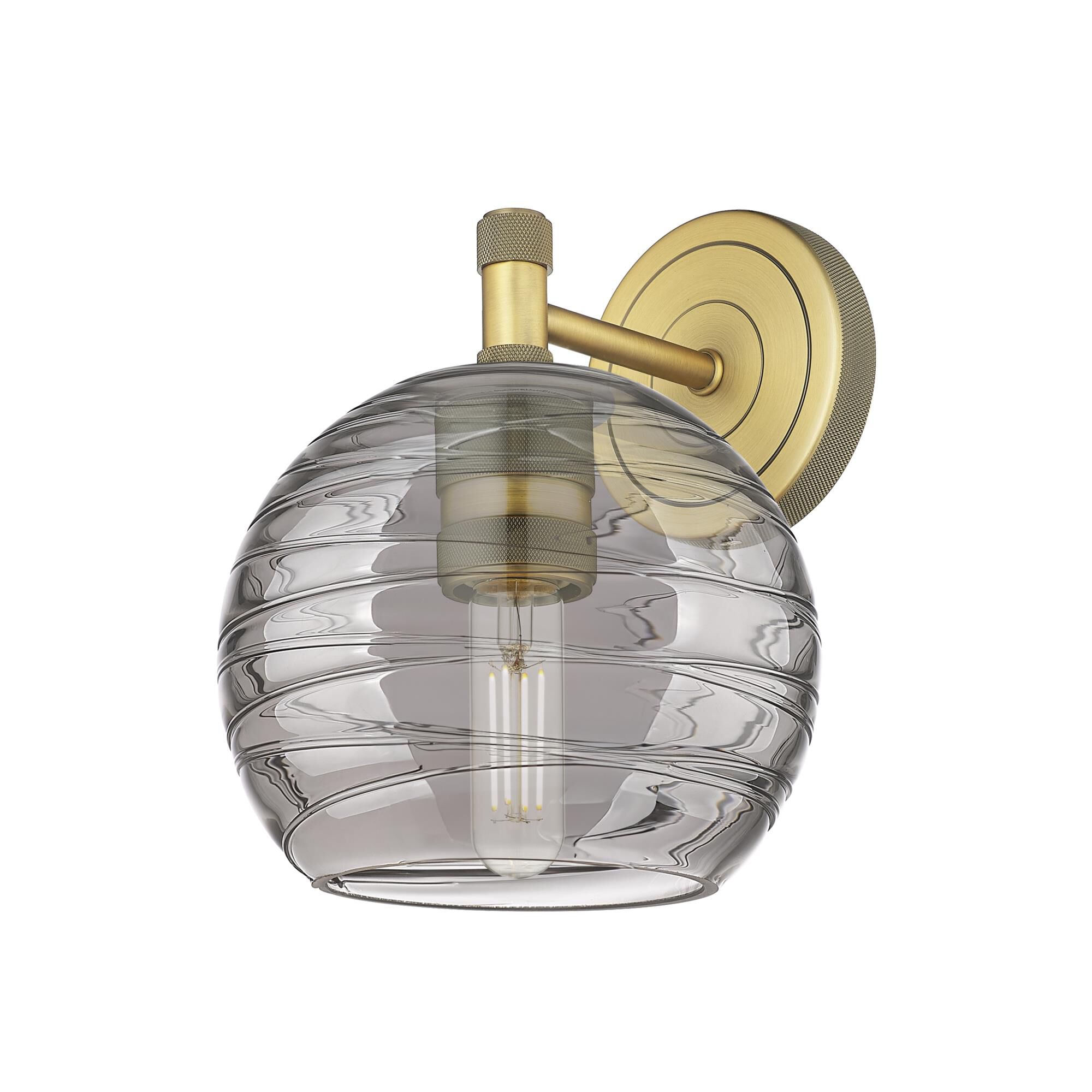 Shown in Brushed Brass finish and Light Smoke Deco Swirl shade