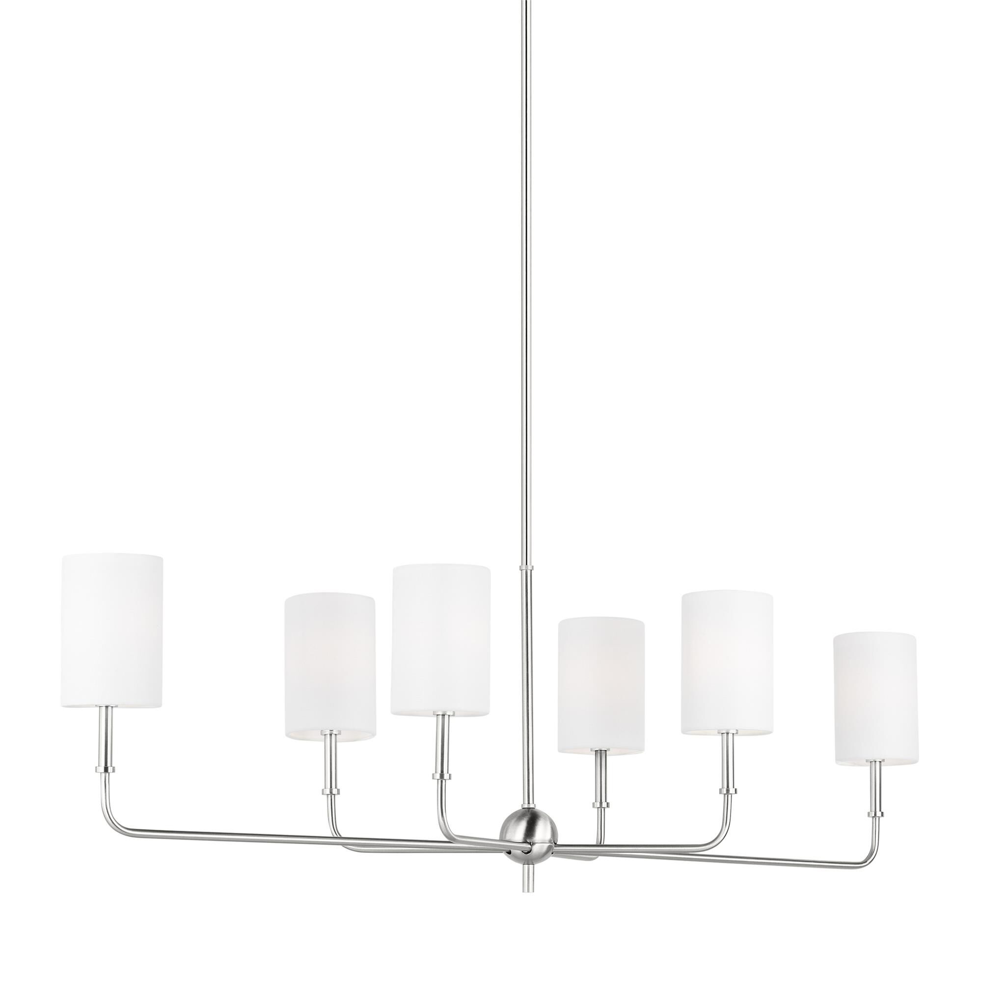 Shown in Brushed Nickel Silver finish and White Linen glass and White Linen Fabric s shade