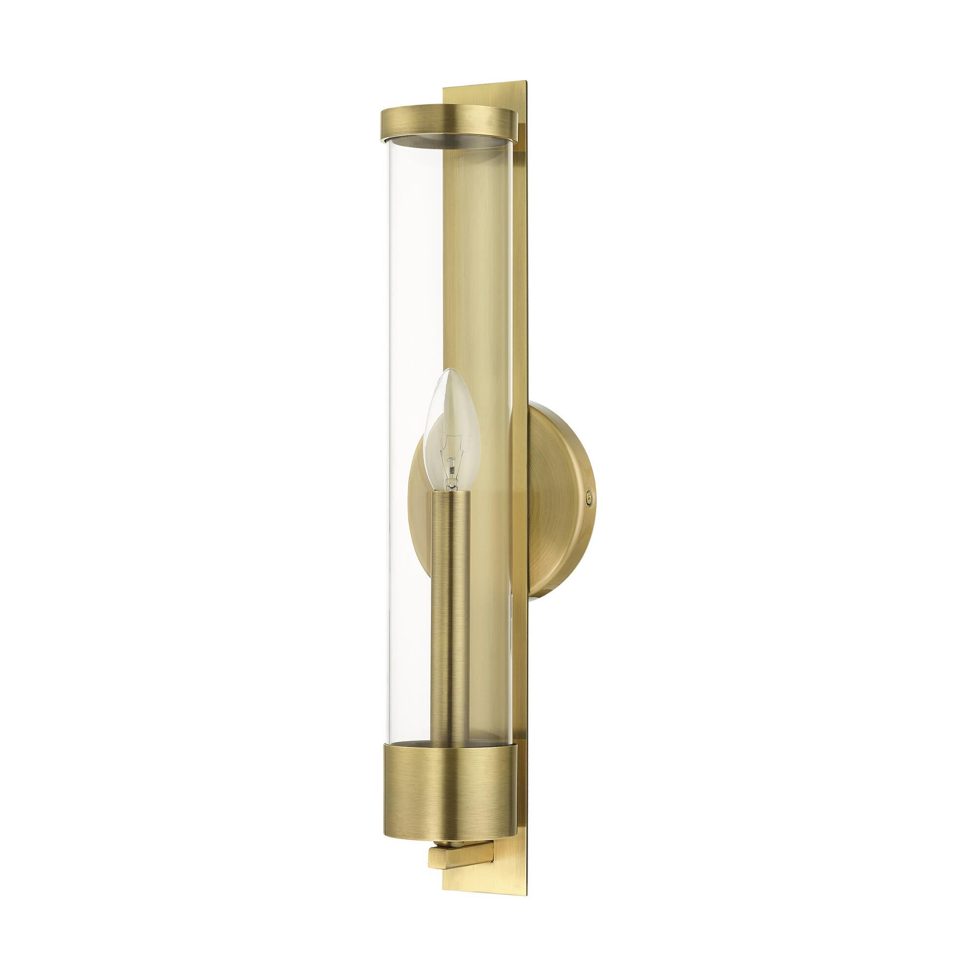 Shown in Antique Brass finish and Clear glass and Clear Glass shade