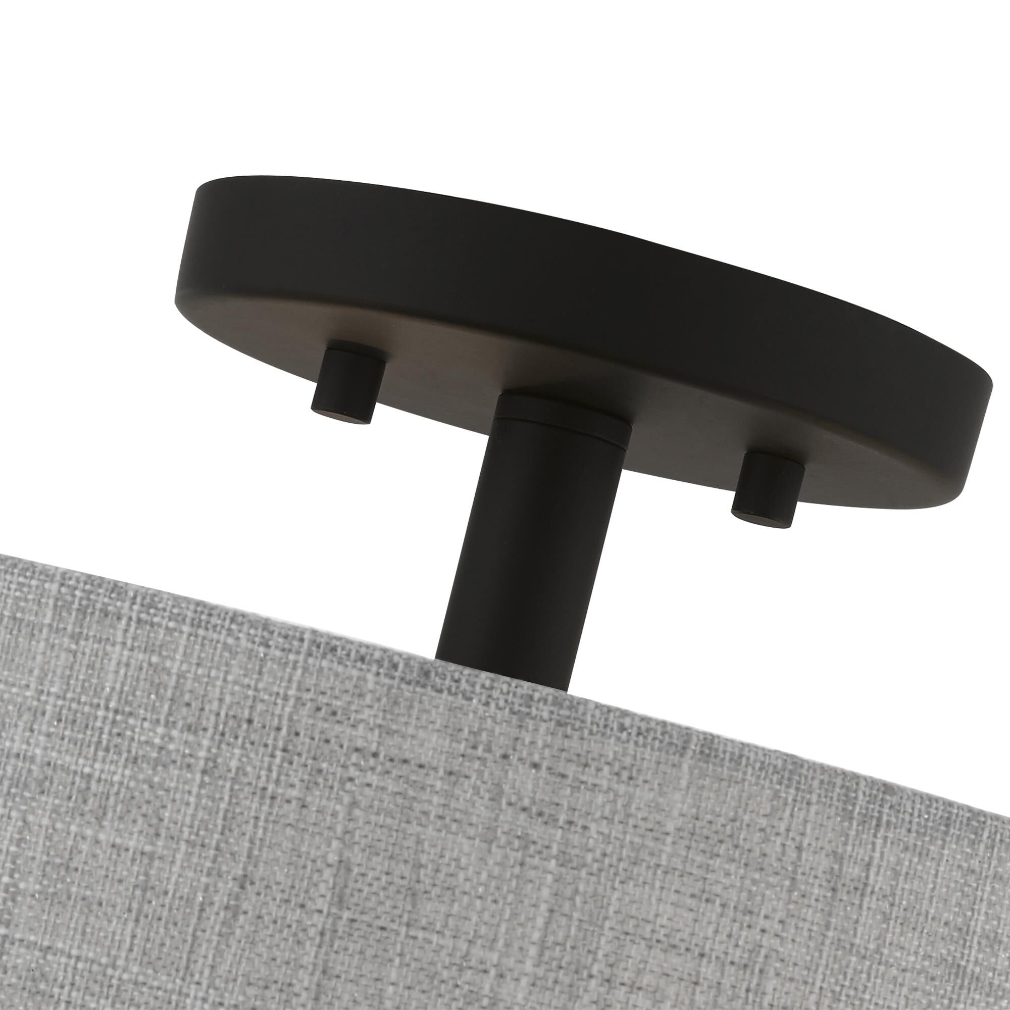 Shown in Black finish and Hand Crafted Urban Gray Hardback Fabric With White Inside shade