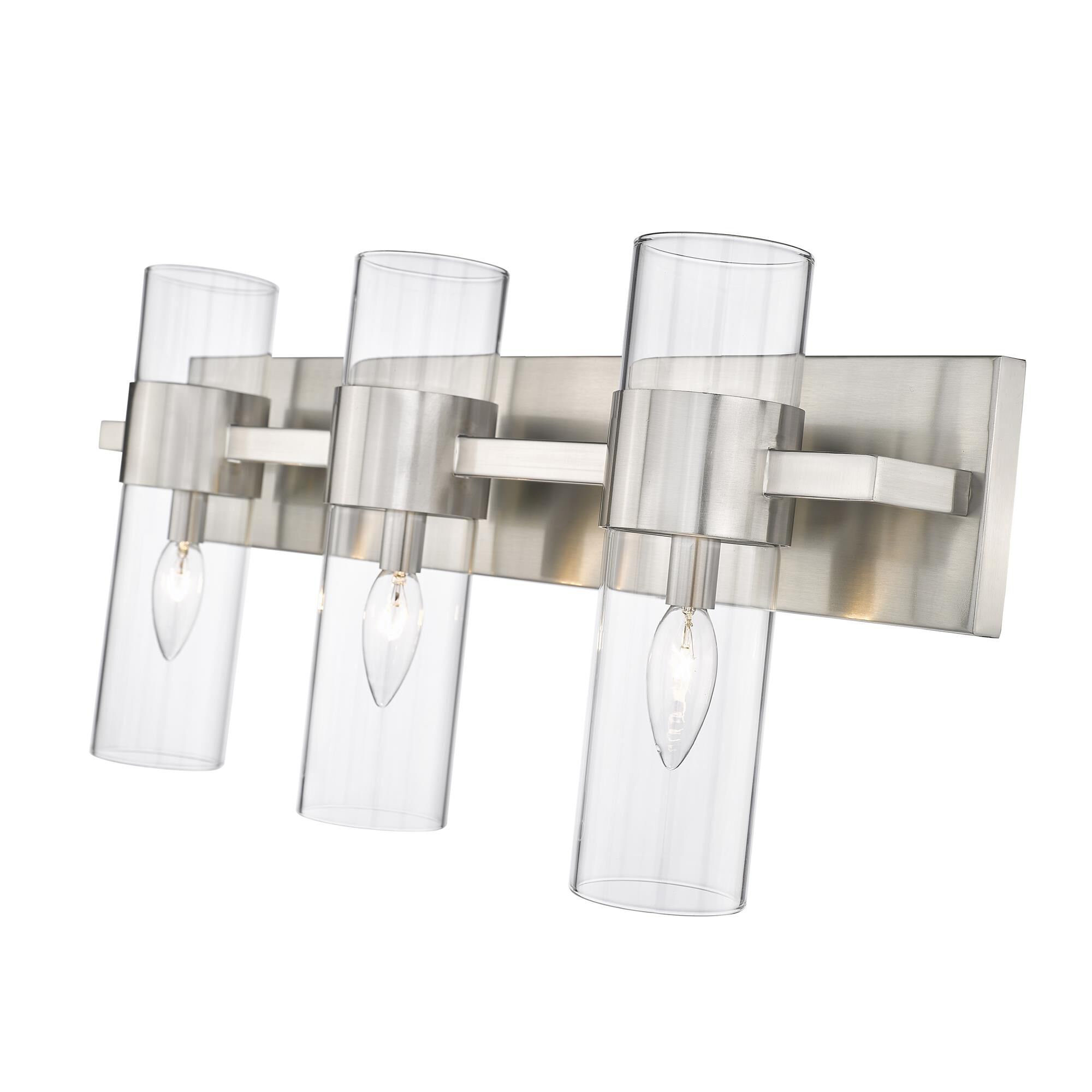 Shown in Brushed Nickel finish and Clear glass