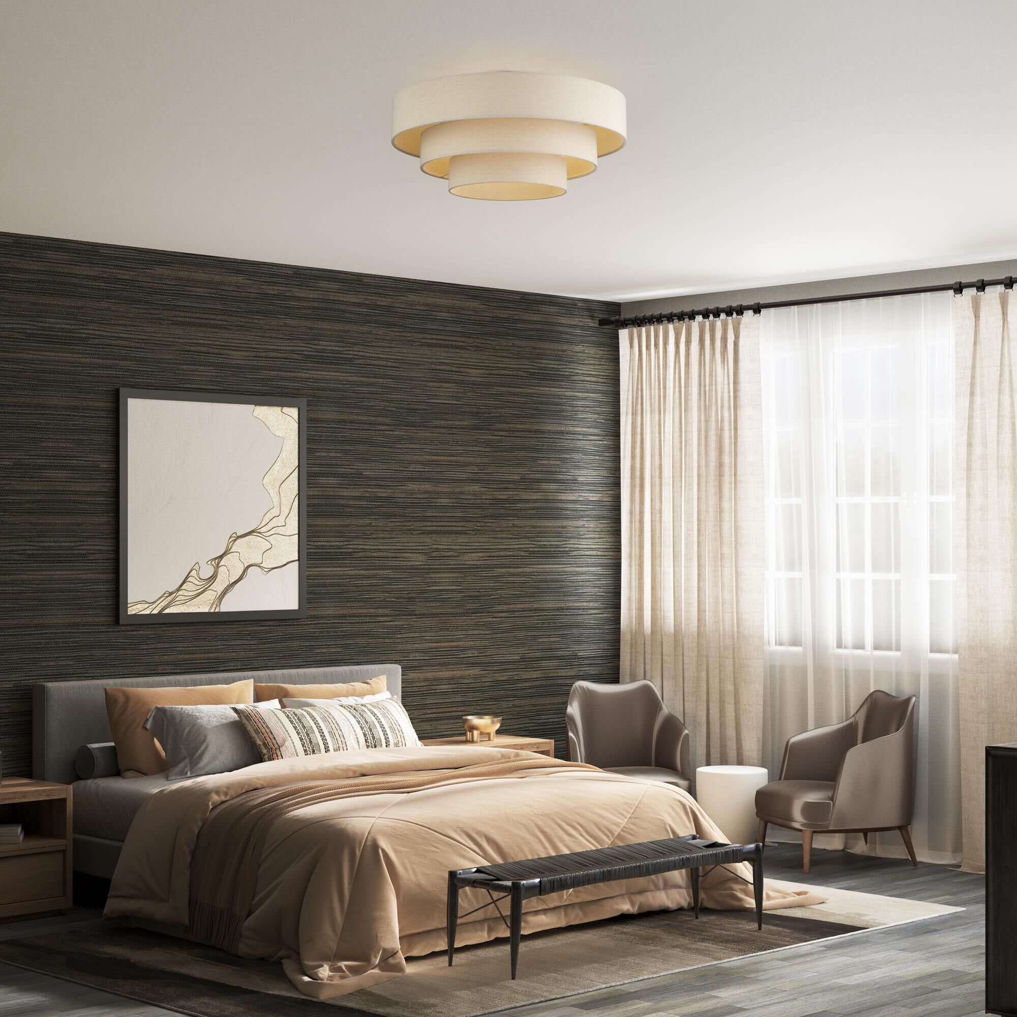 Shown in Antique Gold Leaf finish and Hand Crafted Parchment Color Hardback Fabric shade