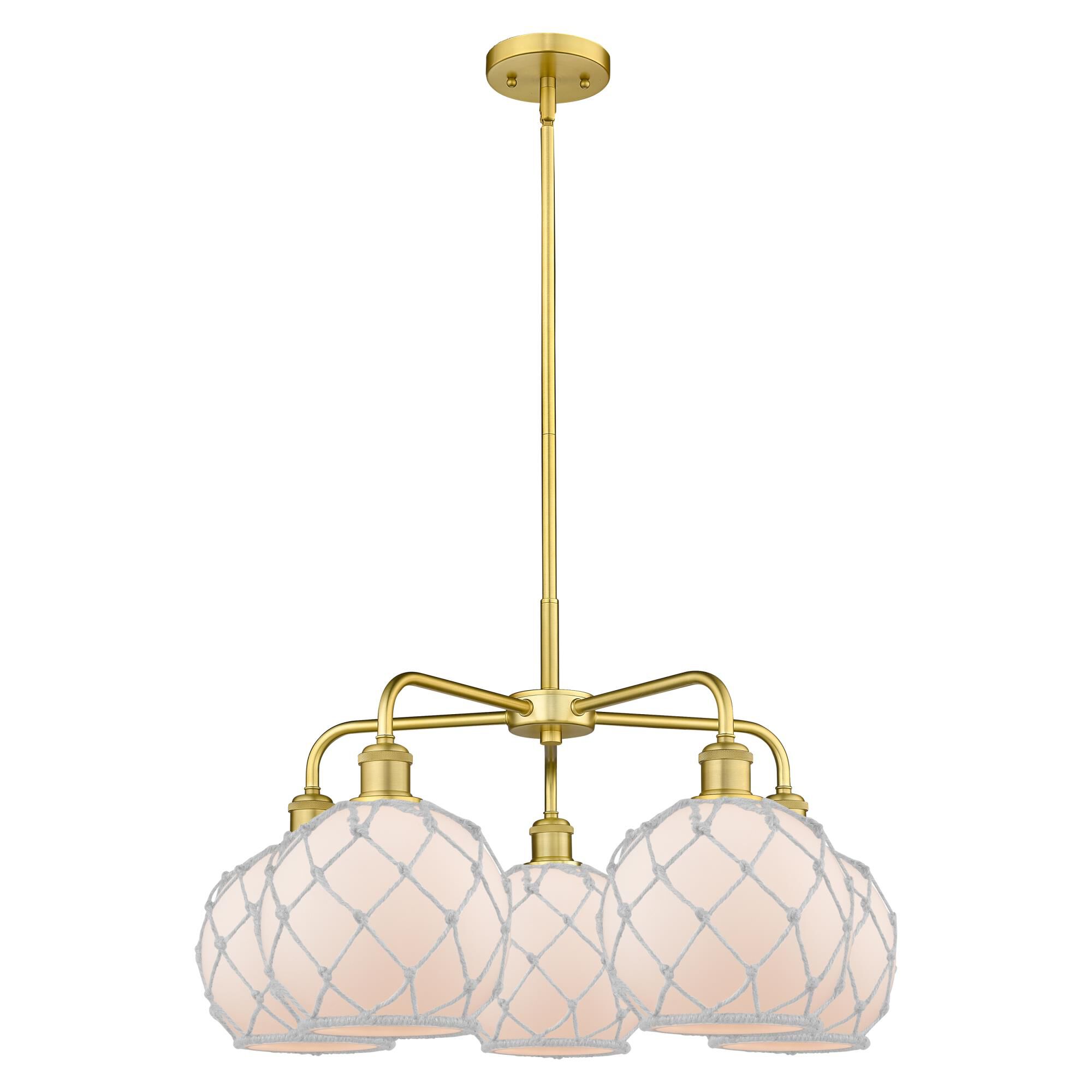 Shown in Satin Gold finish and White with White Rope glass