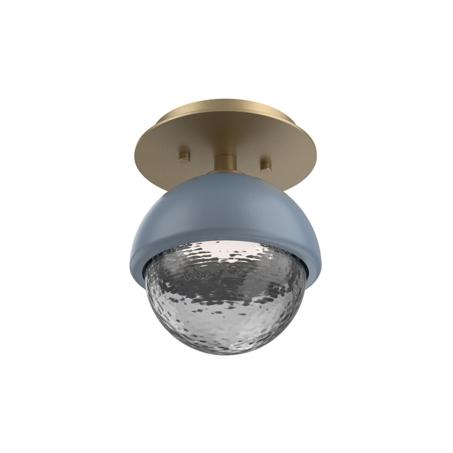 Shown in Gilded Brass finish and Smoke glass and Poppy Blue accent