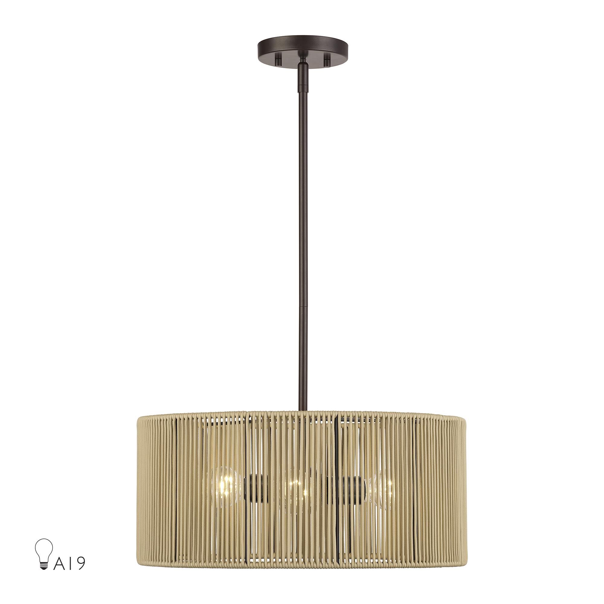 Shown in English Bronze finish and Hand-Woven Venetian Gold Color Polyester Rope shade