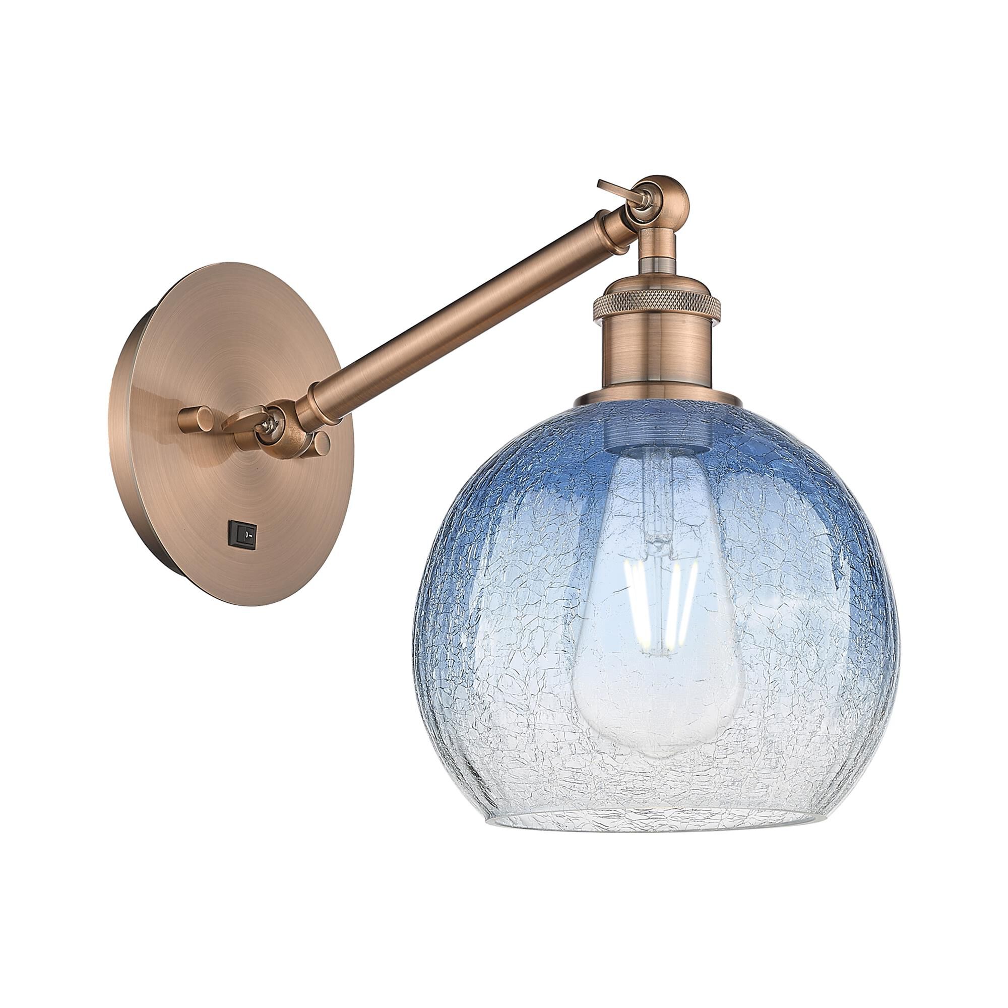Shown in Antique Copper finish and Sapphire Blue glass