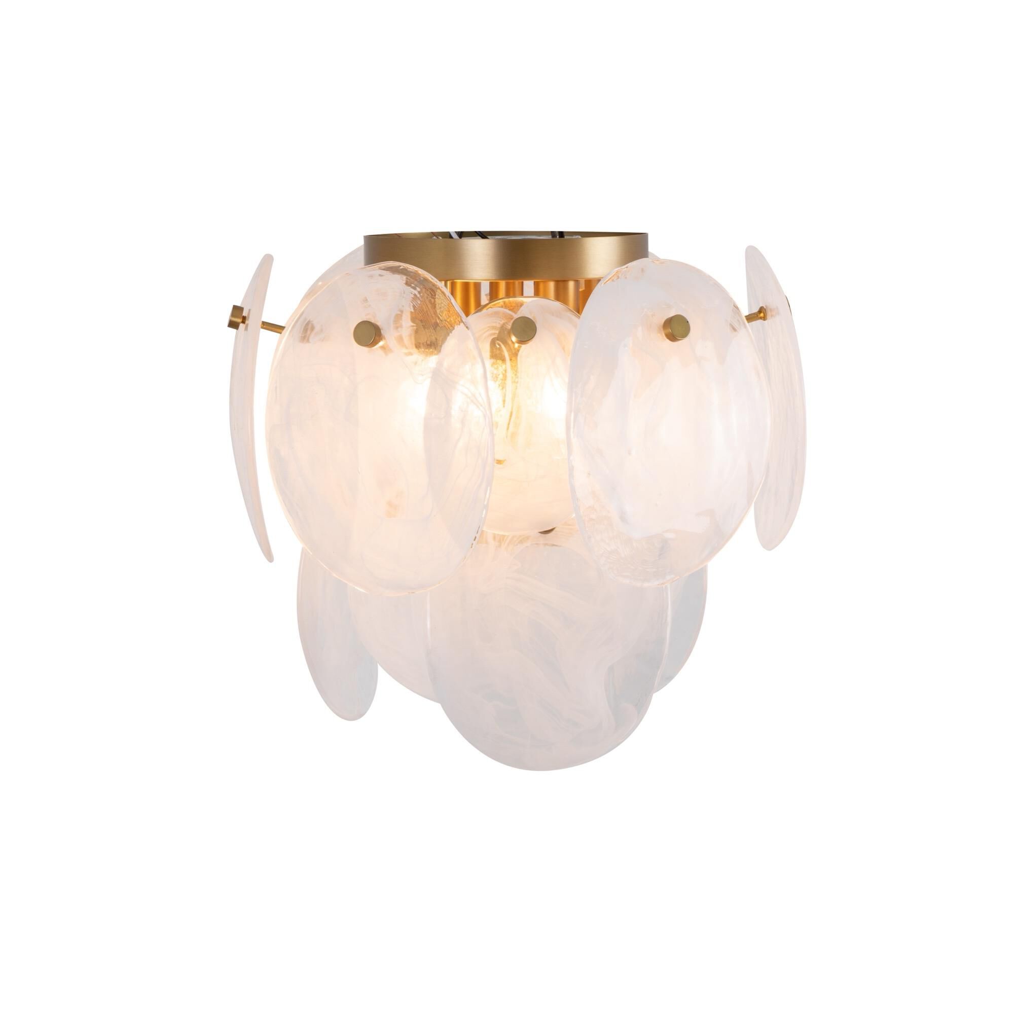 Shown in Brushed Brass finish and Wispy White Murano Style glass