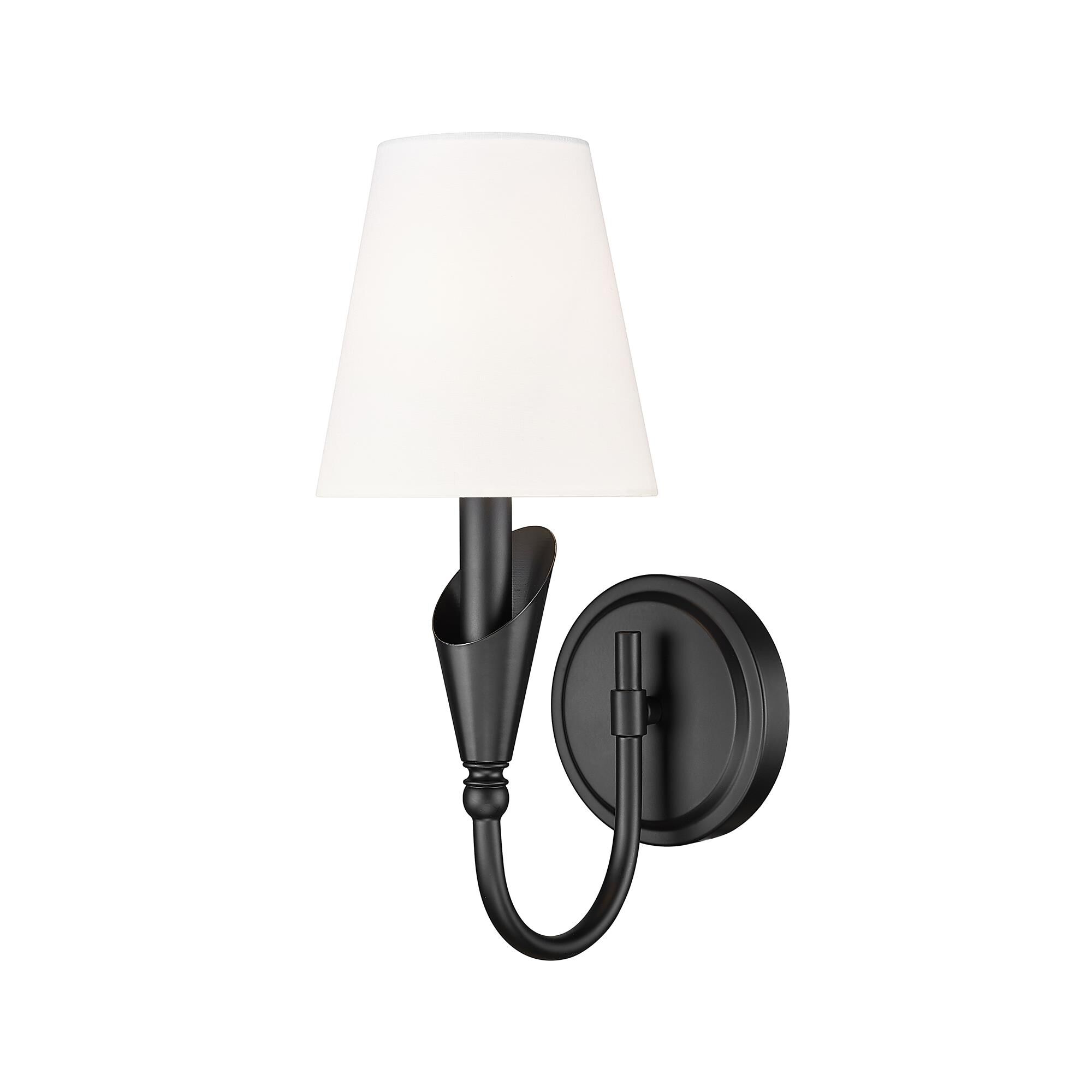 Shown in Matte Black finish and White glass and White shade
