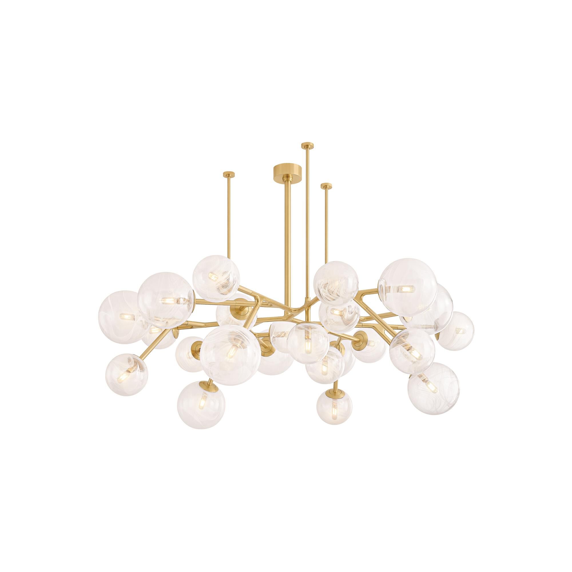 Shown in Vintage Polished Brass finish and Remolino Blanco glass