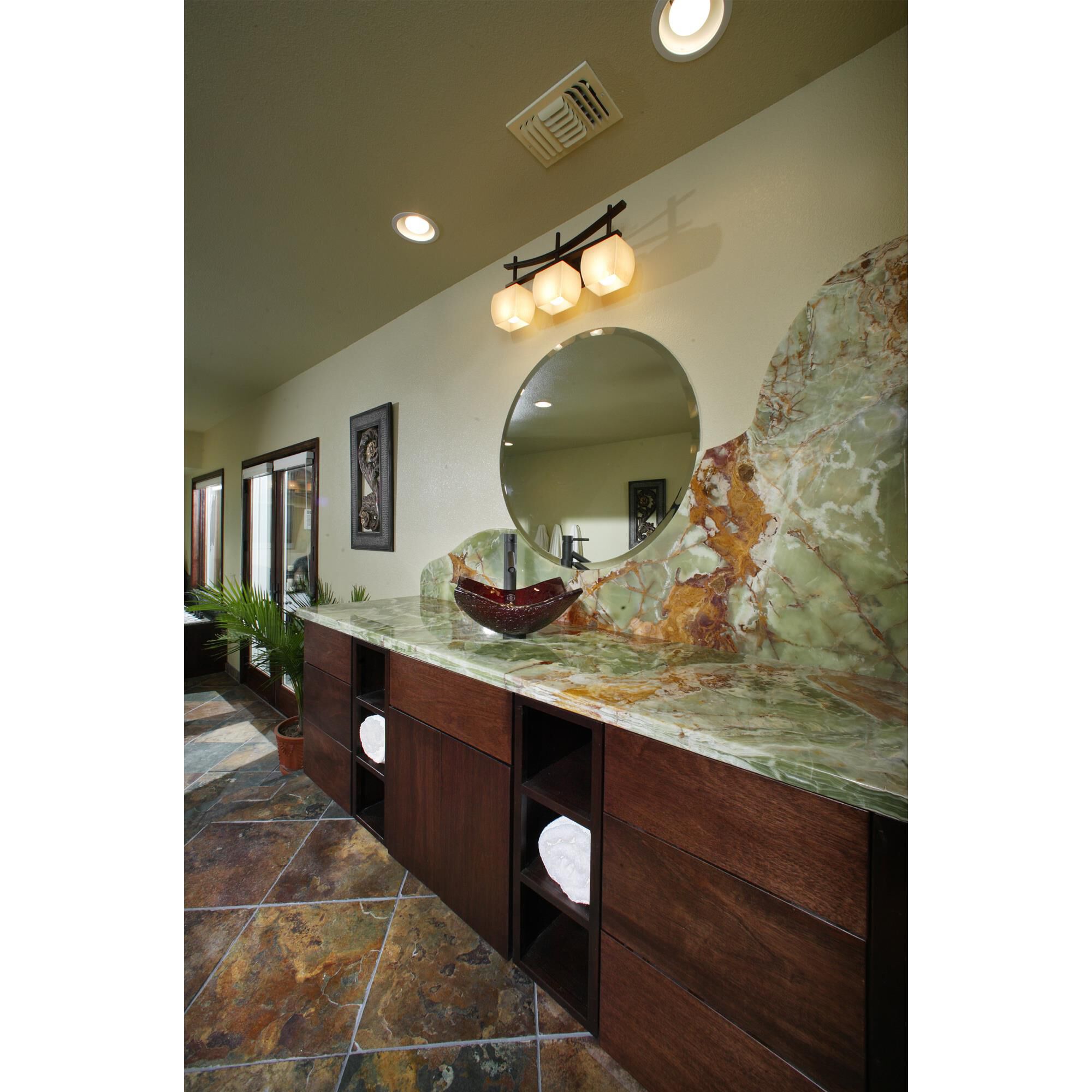 Shown in Roasted Chestnut finish and Wilshire glass