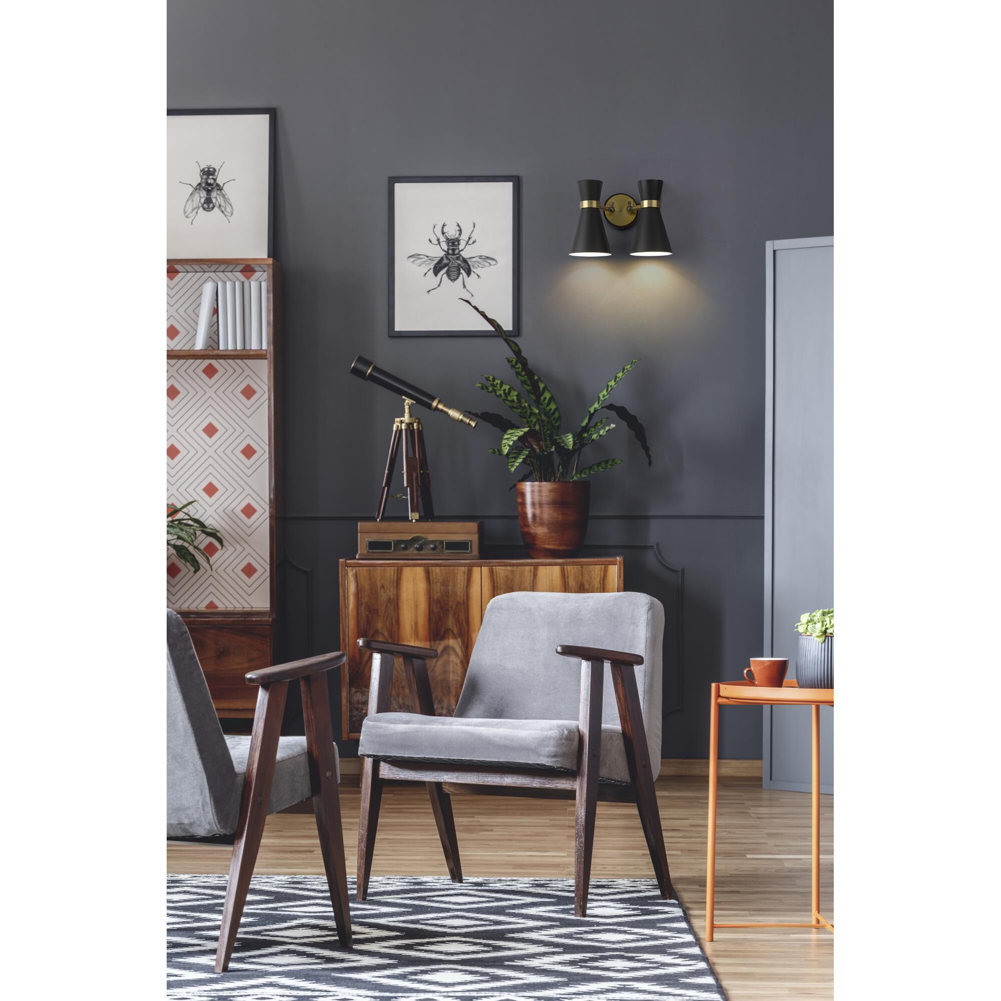 Shown in Matte Black + Heritage Brass finish and Metal glass and Metal shade