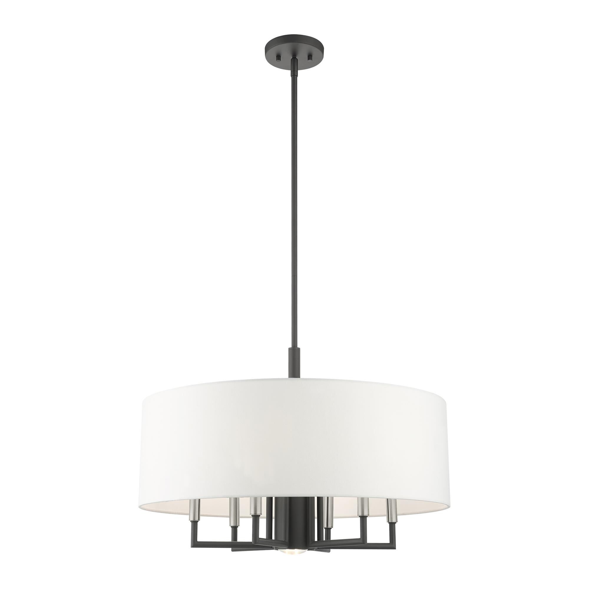 Shown in Scandinavian Gray finish and Hand Crafted Hardback  Completely Finished With Off-White Color Fabric Outside and Inside shade