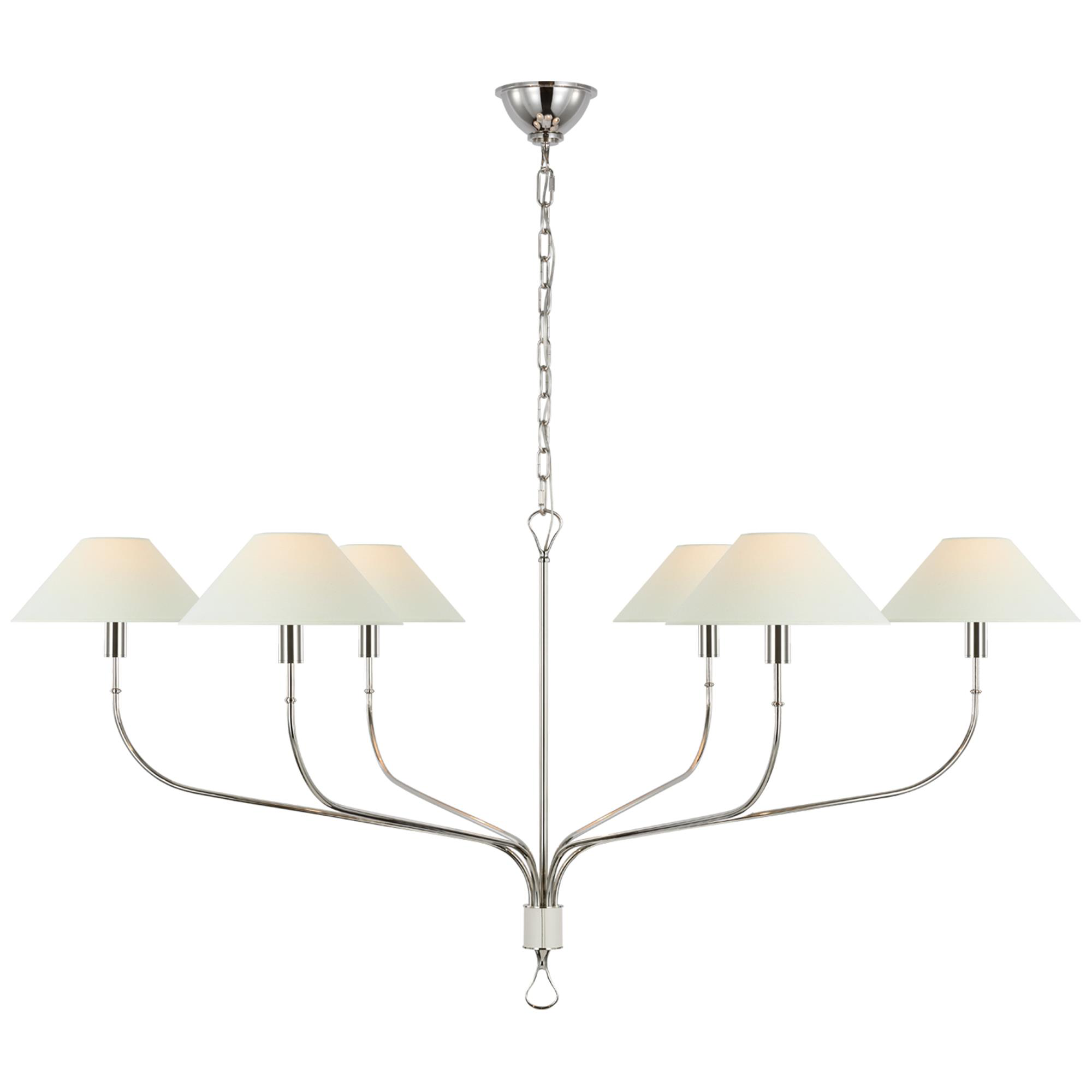 Shown in Polished Nickel and Parchment Leather finish and Linen shade
