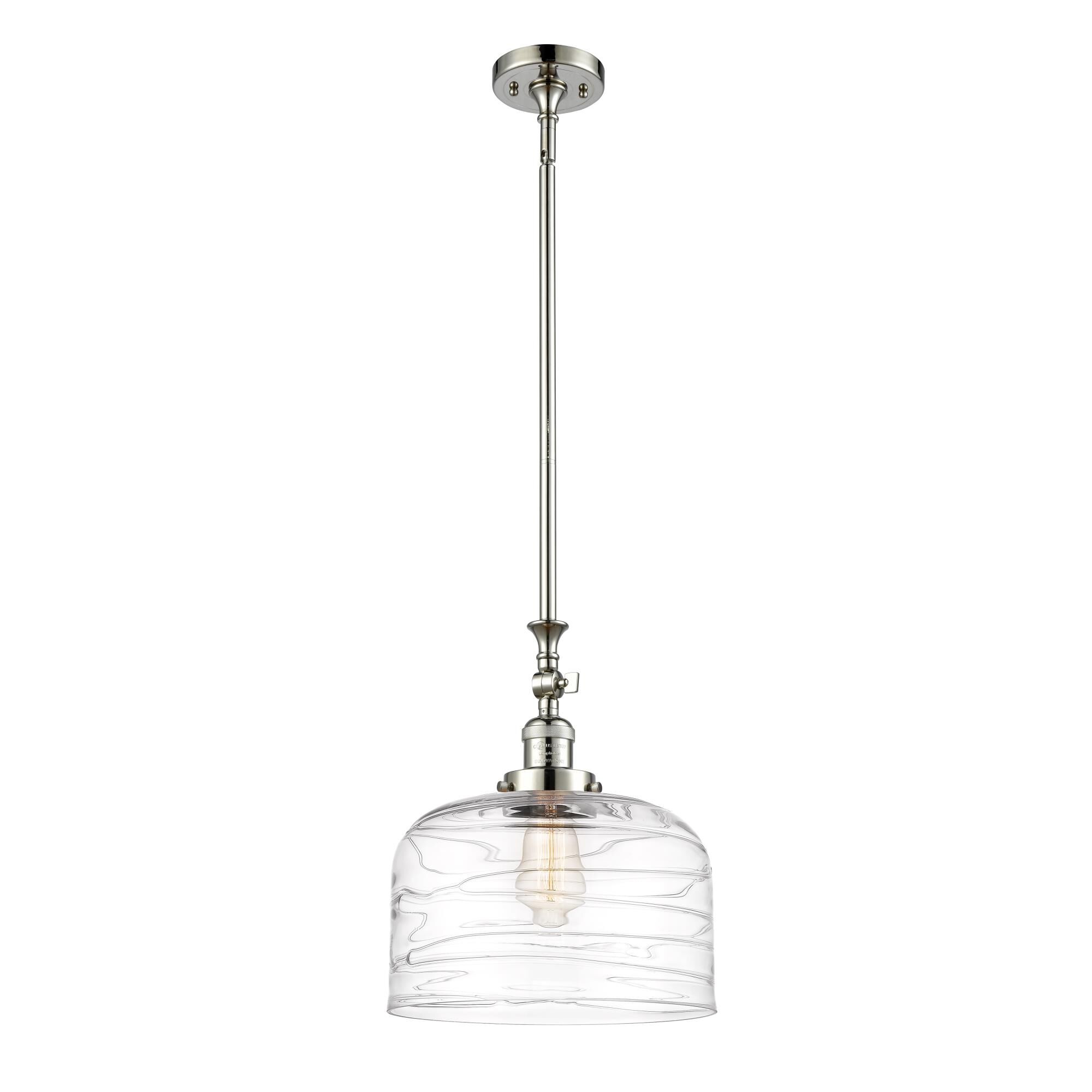 Shown in Polished Nickel finish and Clear Deco Swirl X-Large Bell glass
