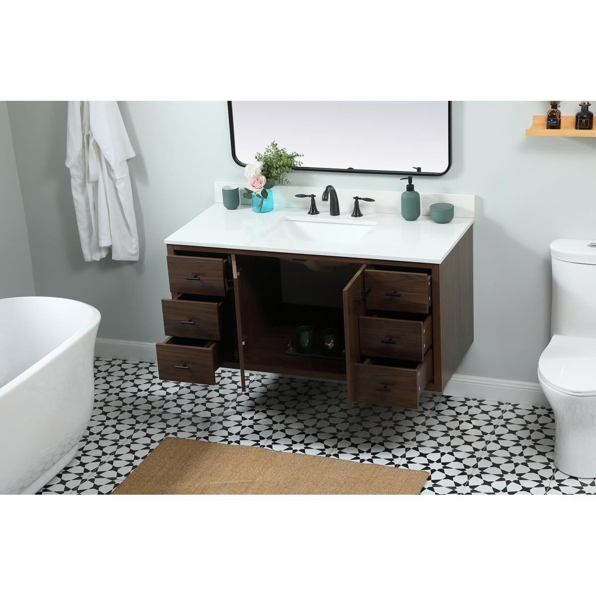 Shown in Walnut finish and Backsplash accent