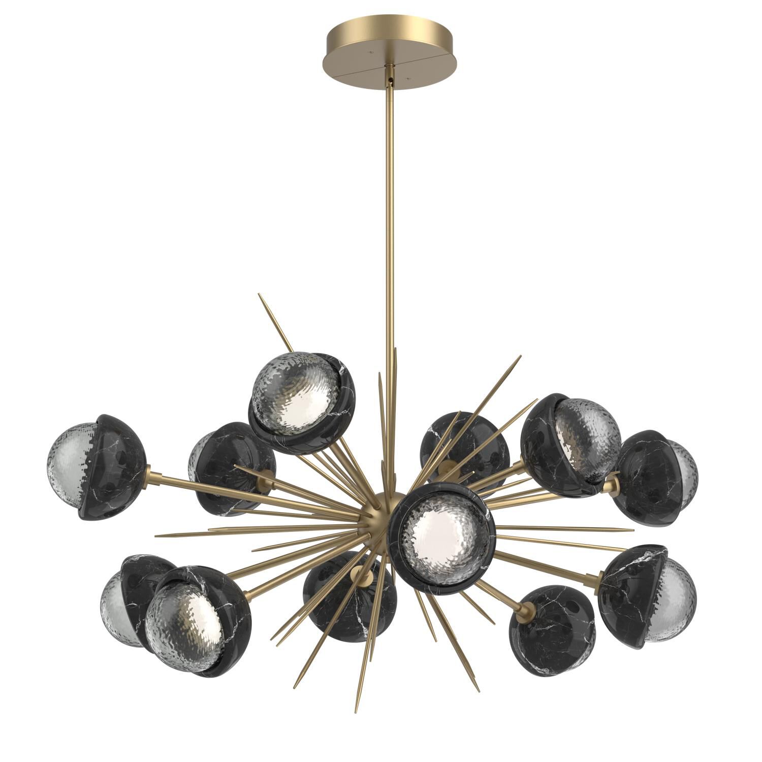 Shown in Gilded Brass finish and Smoke glass and Black Marble accent