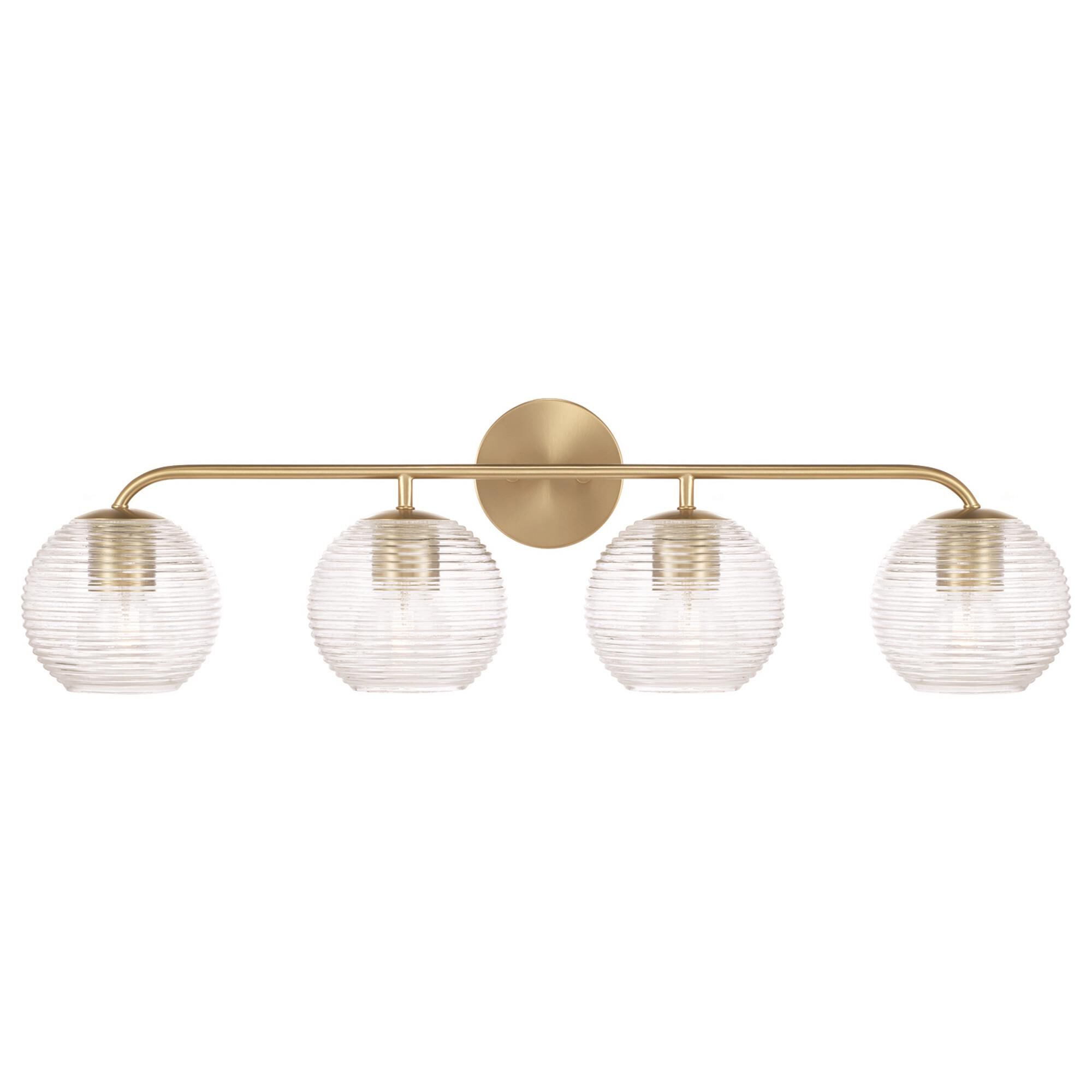 Shown in Matte Brass finish and Clear Ribbed glass