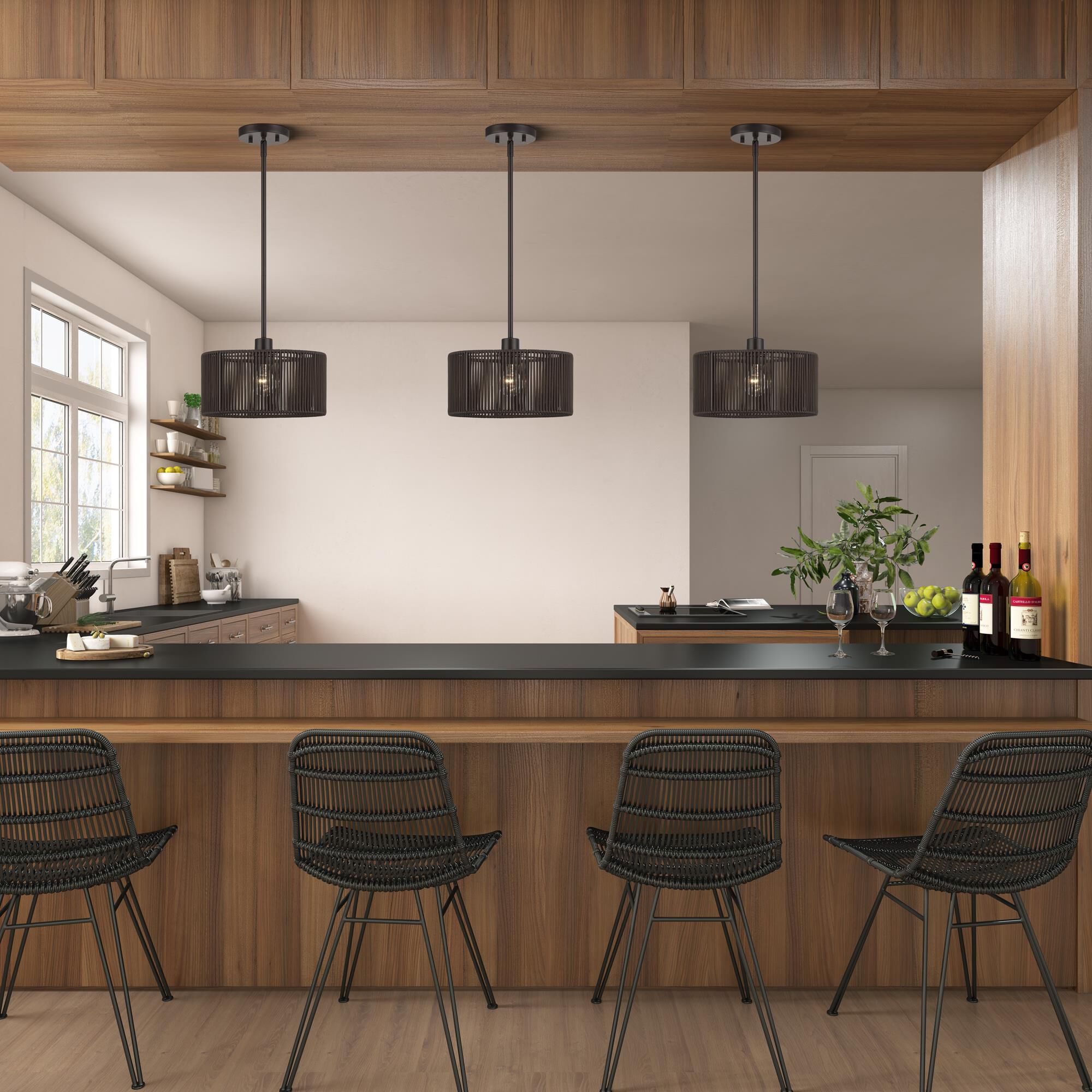 Shown in English Bronze finish and Hand-Woven Dark Chocolate Color Polyester Rope shade