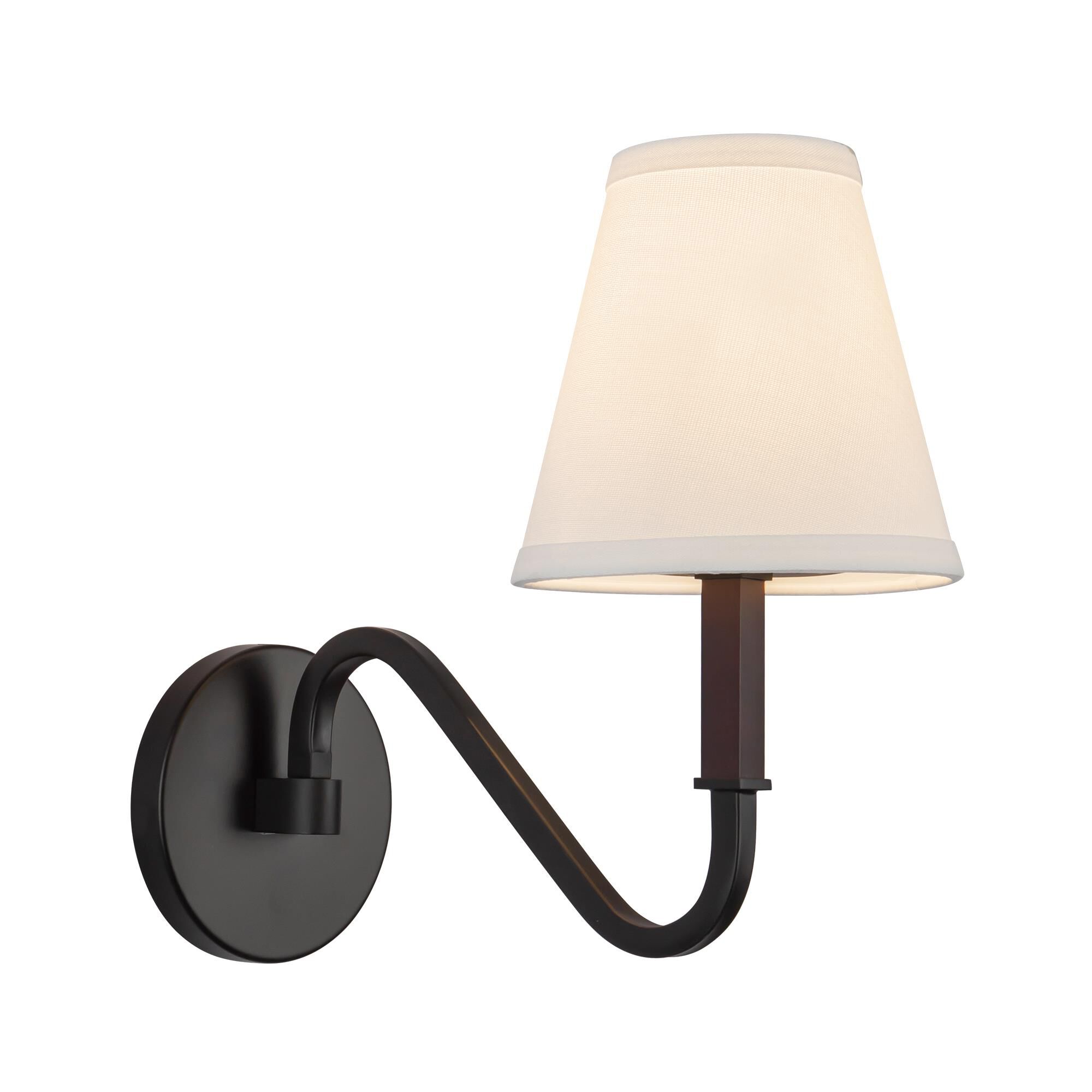 Shown in Matte Black finish and White Linen shade