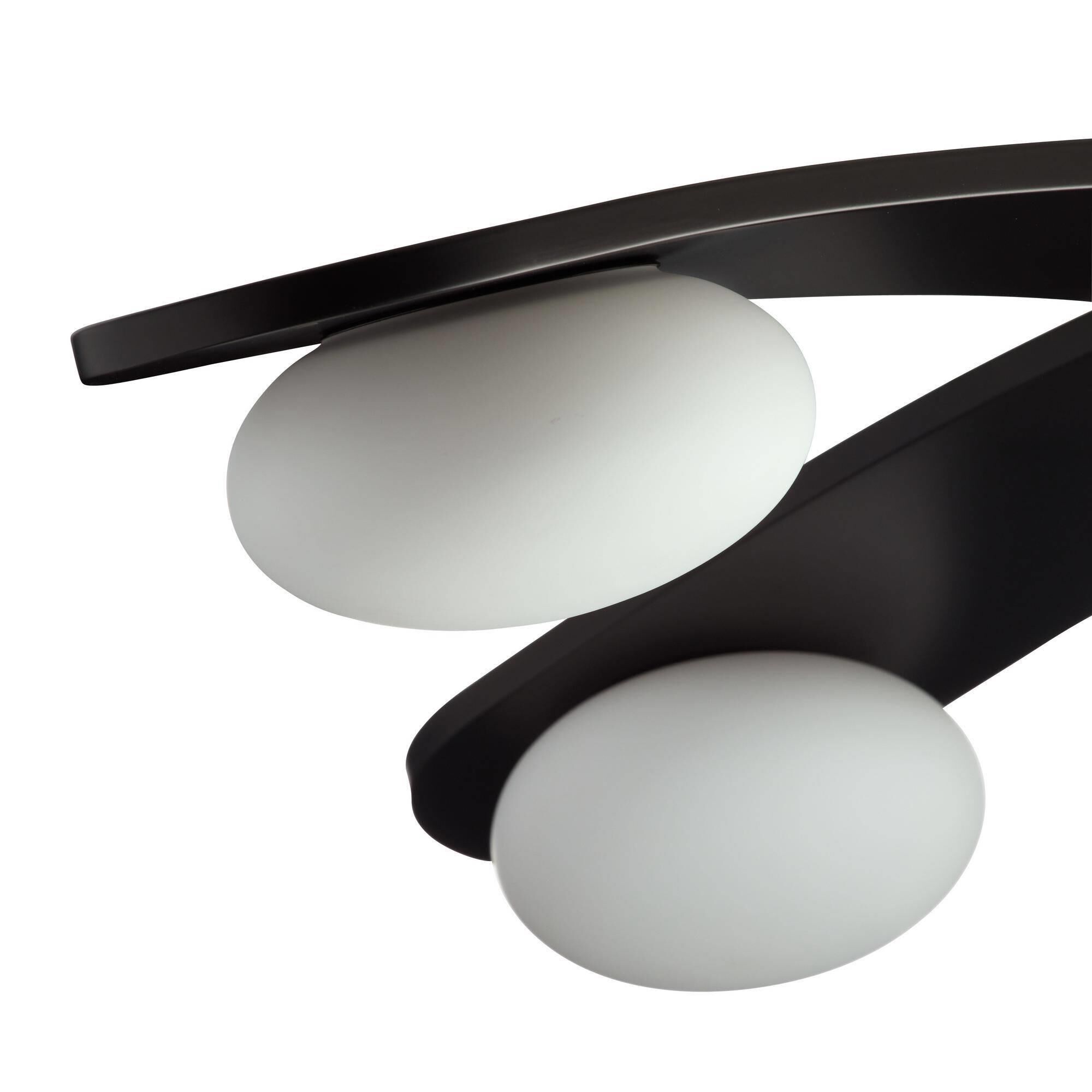 Shown in Blackened Iron finish and Matte Opal glass