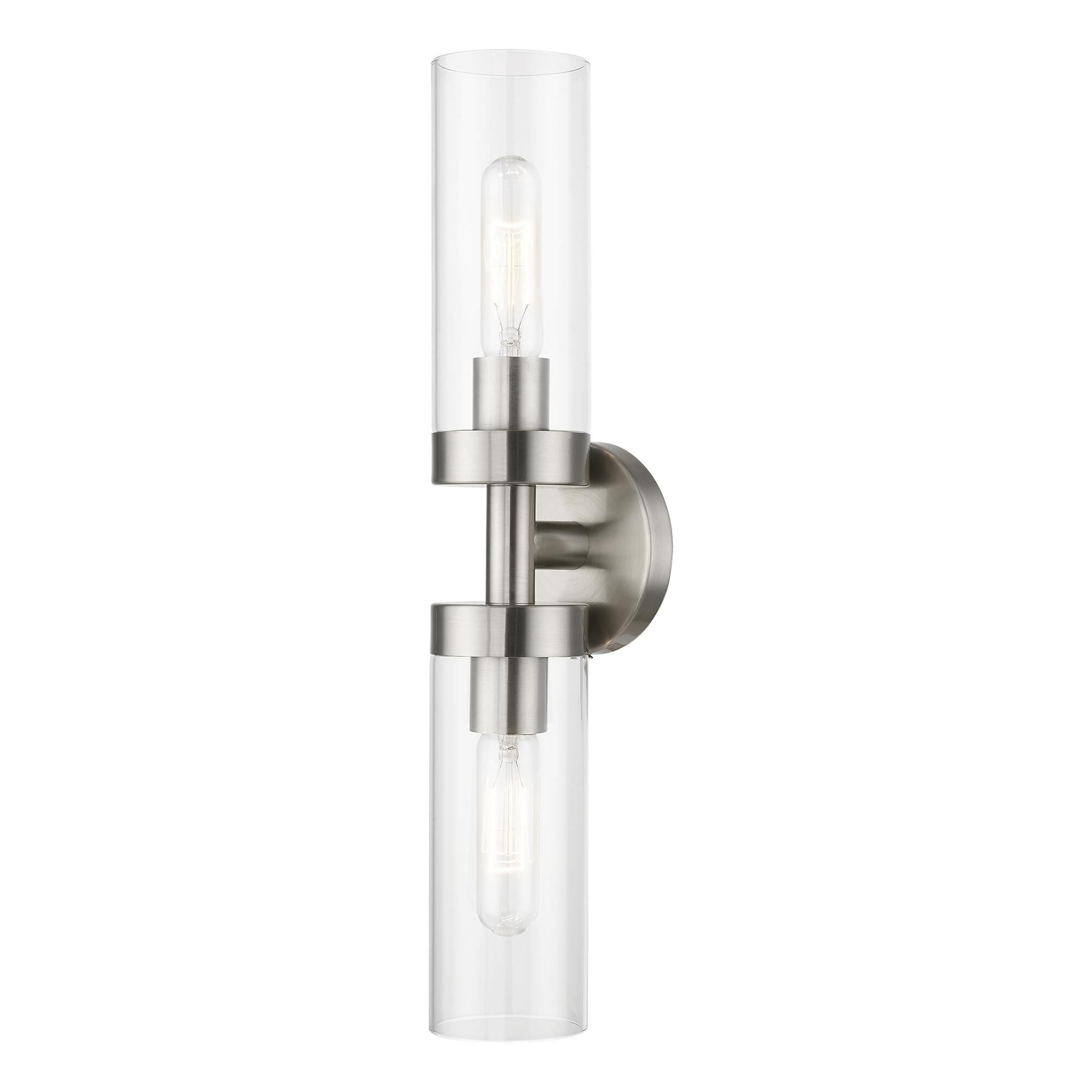 Shown in Brushed Nickel finish and Clear glass