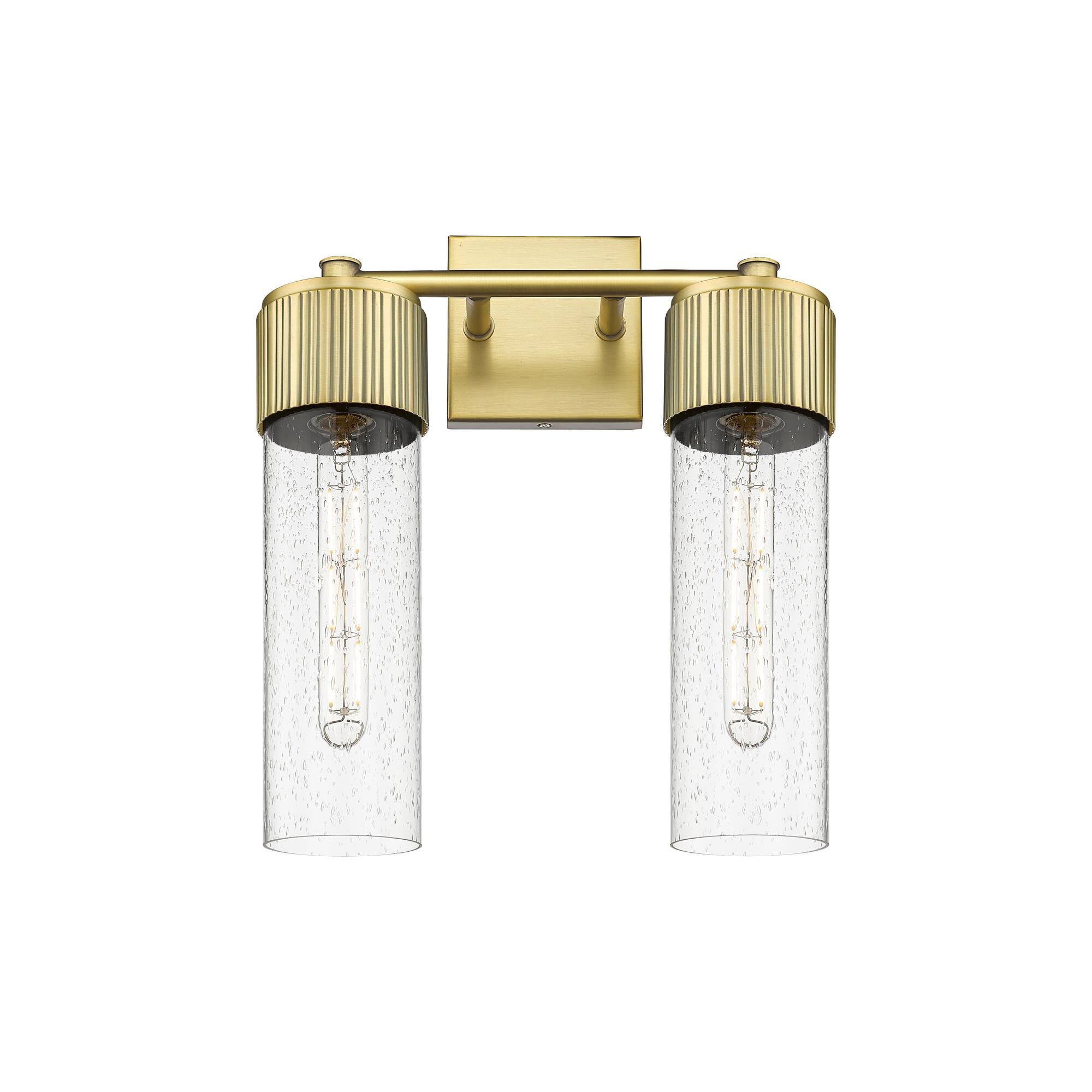 Shown in Brushed Brass finish and Seedy glass