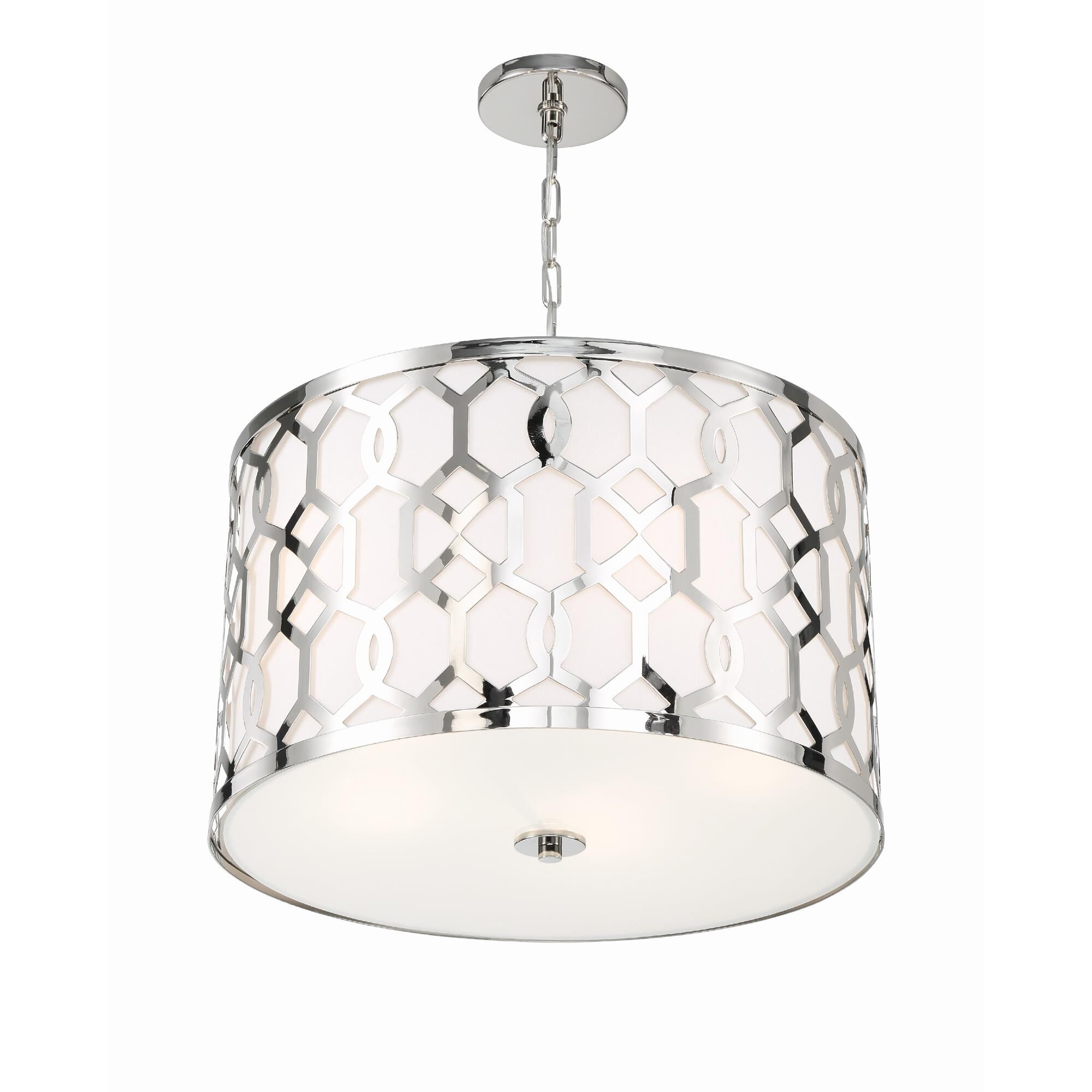 Shown in Polished Nickel finish and Silk glass and White shade