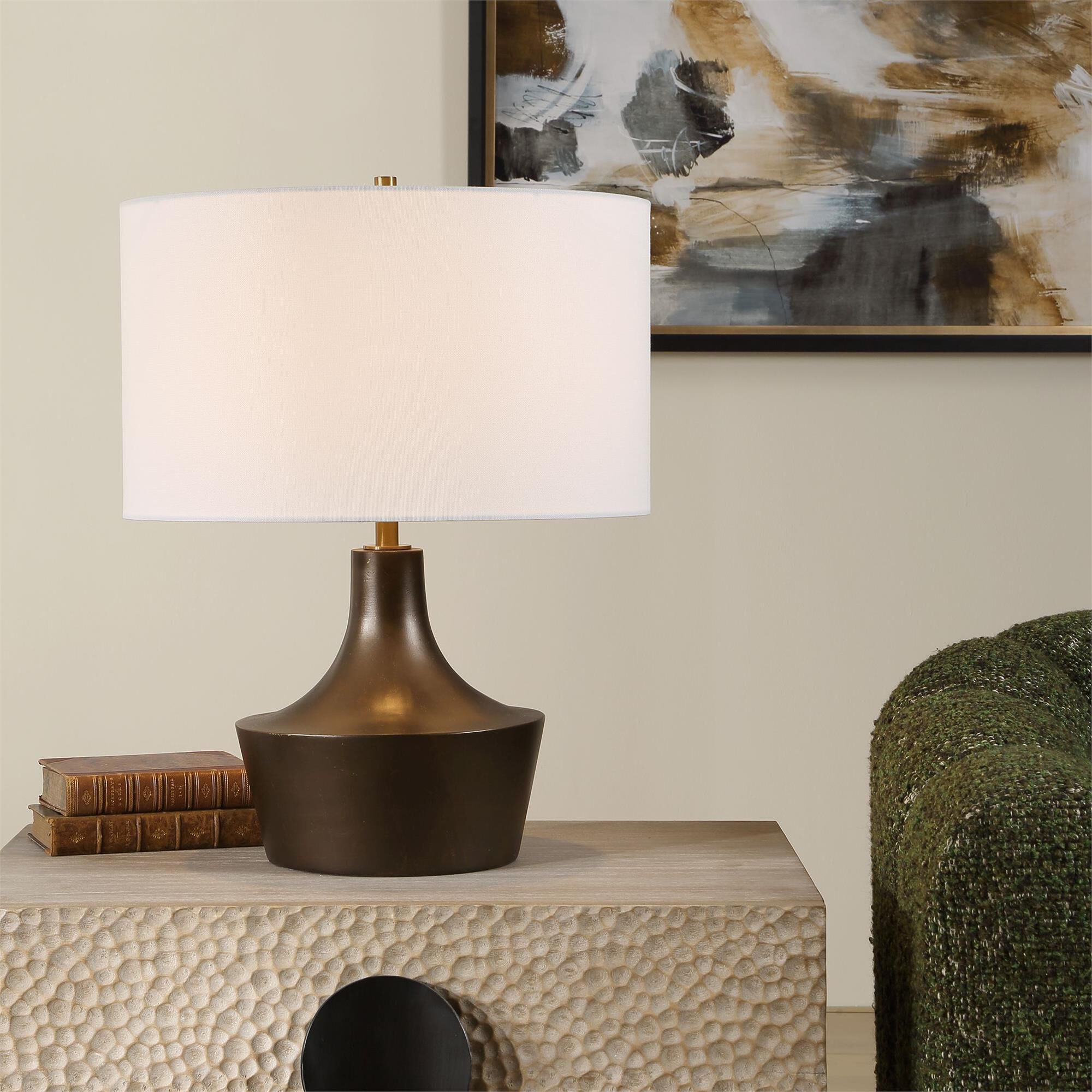 Shown in Bronze, Brown finish and Round Drum Hardback shade