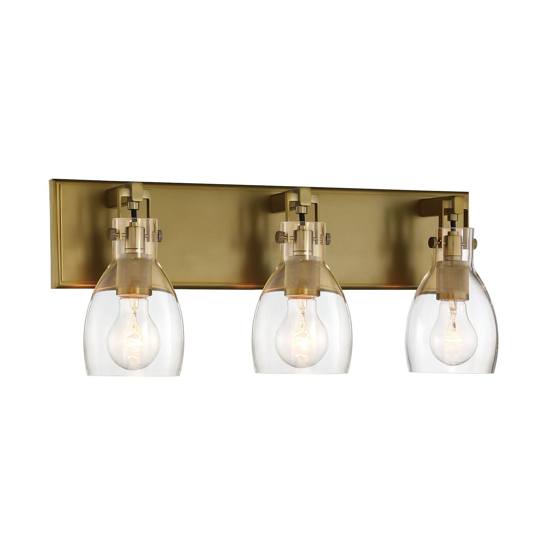 Shown in Soft Brass finish and Clear glass and Glass shade