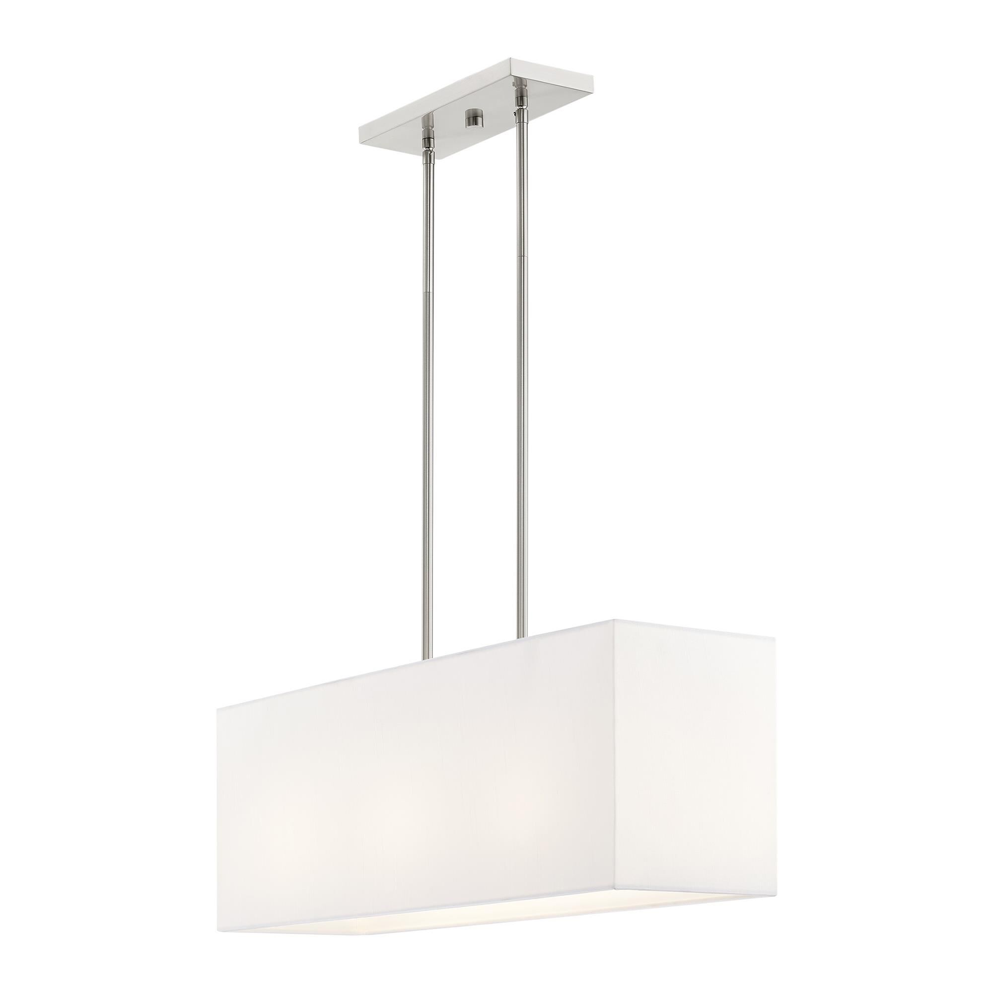 Shown in Brushed Nickel finish and Hand Crafted Off-White Fabric Outside & White Fabric Inside Hardback shade