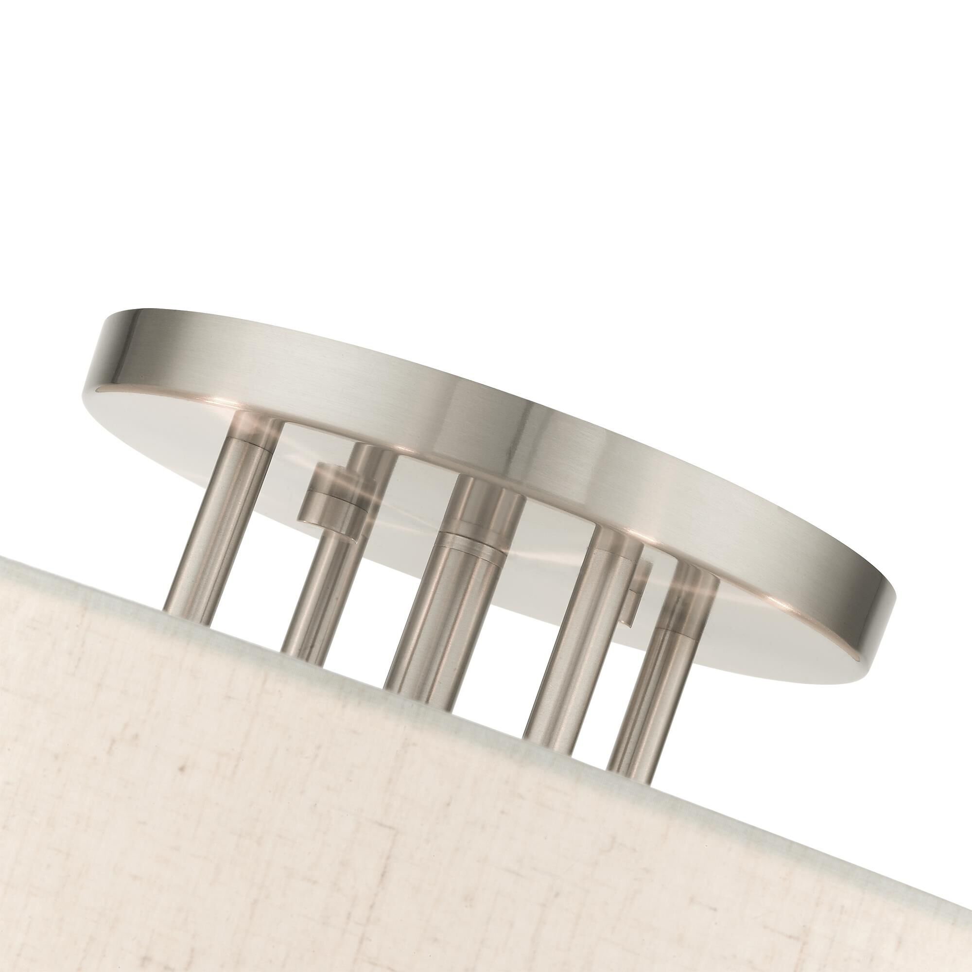 Shown in Brushed Nickel finish and Hand Crafted Hardback  Completely Finished With Off-White Color Fabric Outside and Inside shade