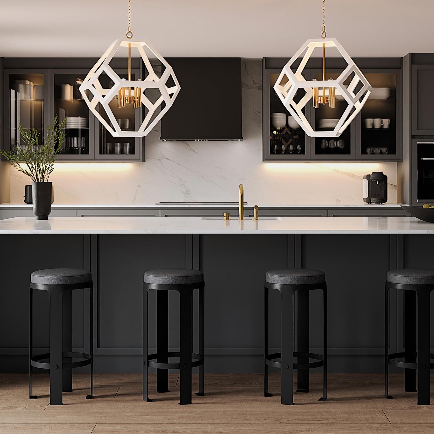 Shown in Flat White and Matte Brass finish