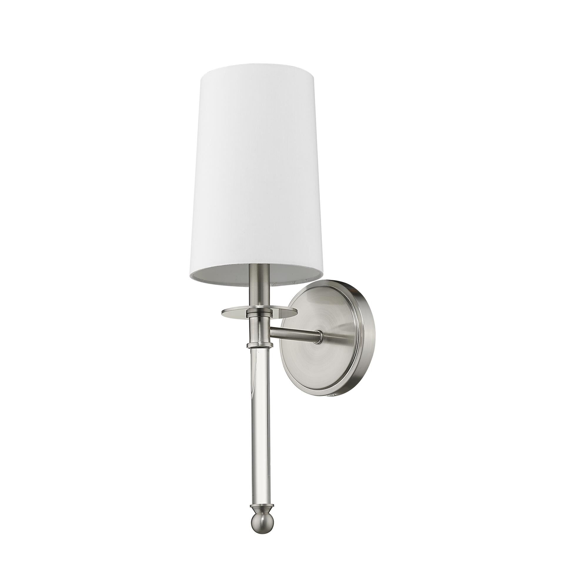 Shown in Brushed Nickel finish and Fabric glass and Fabric shade