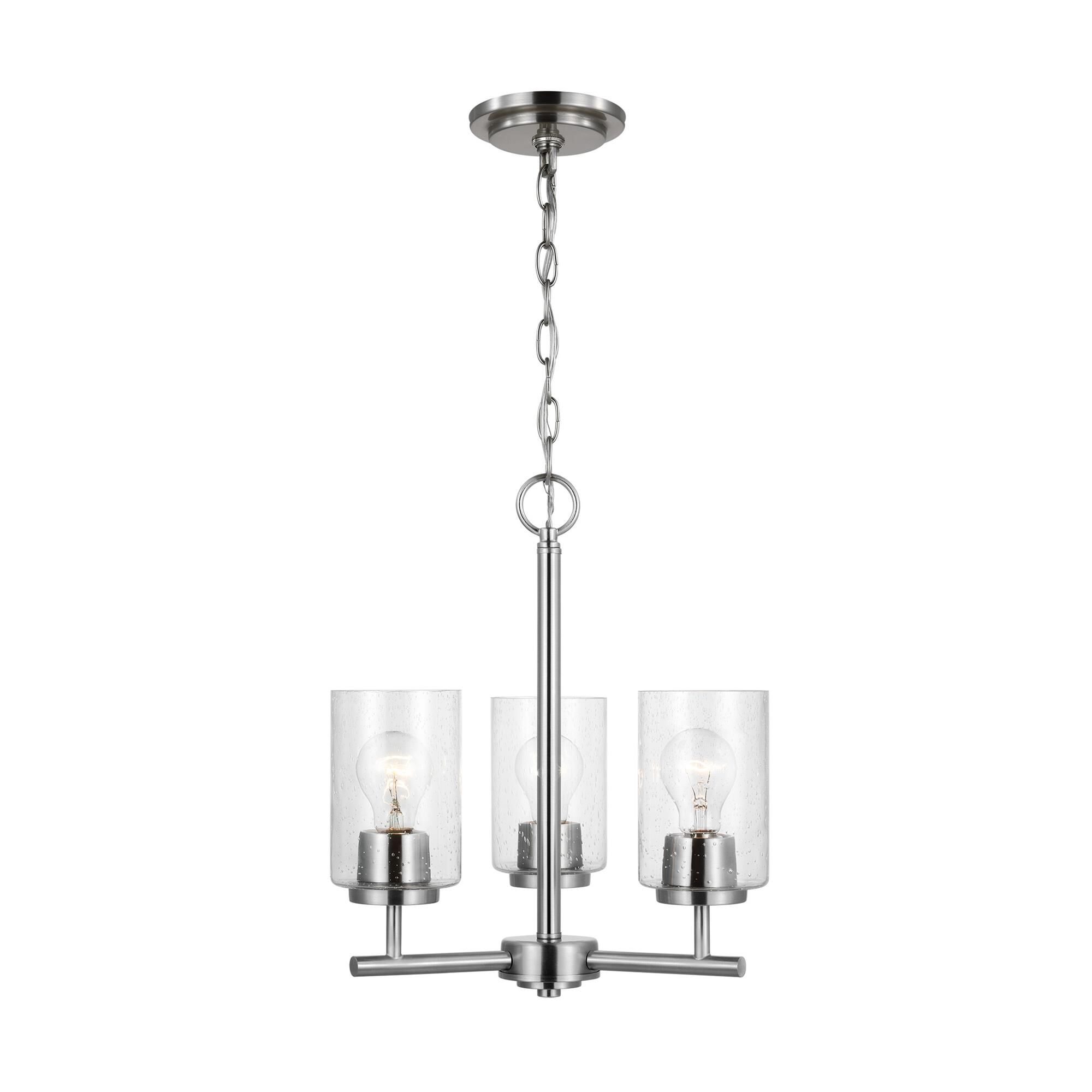 Shown in Brushed Nickel finish and Clear Seeded glass