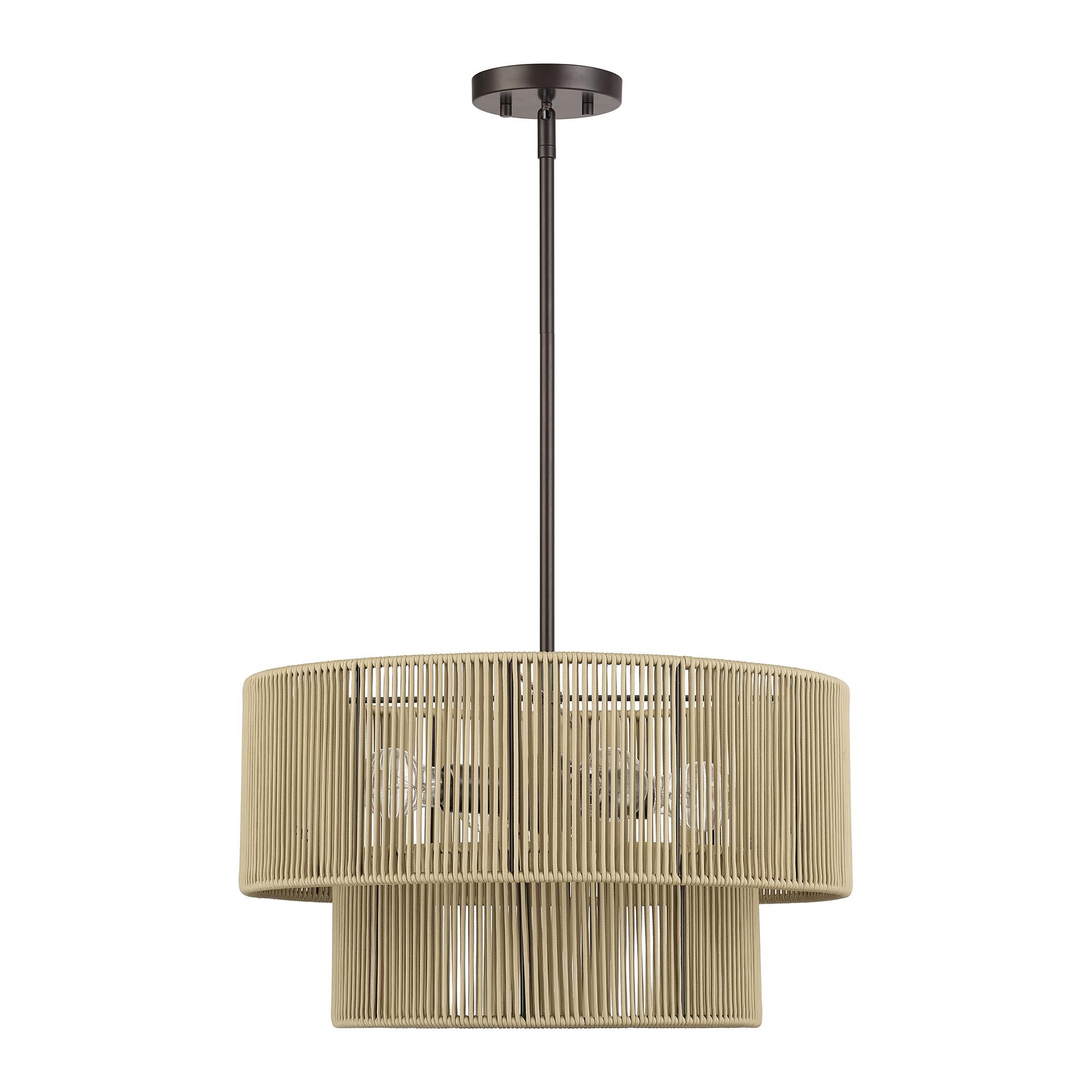 Shown in English Bronze finish and Hand-Woven Venetian Gold Color Polyester Rope shade