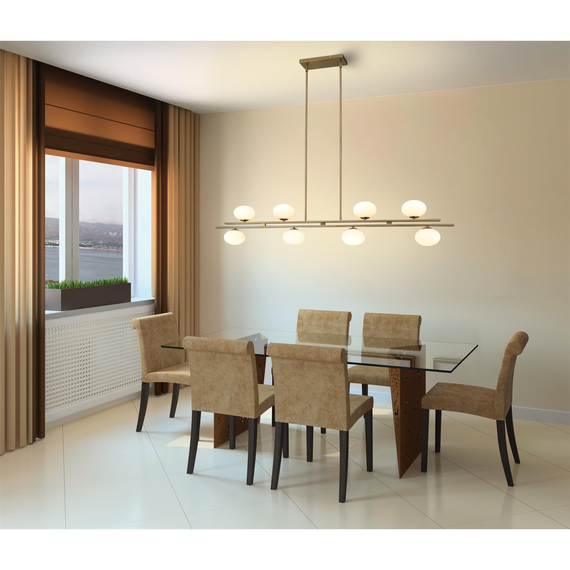 Shown in Brushed Gold finish and Opal glass