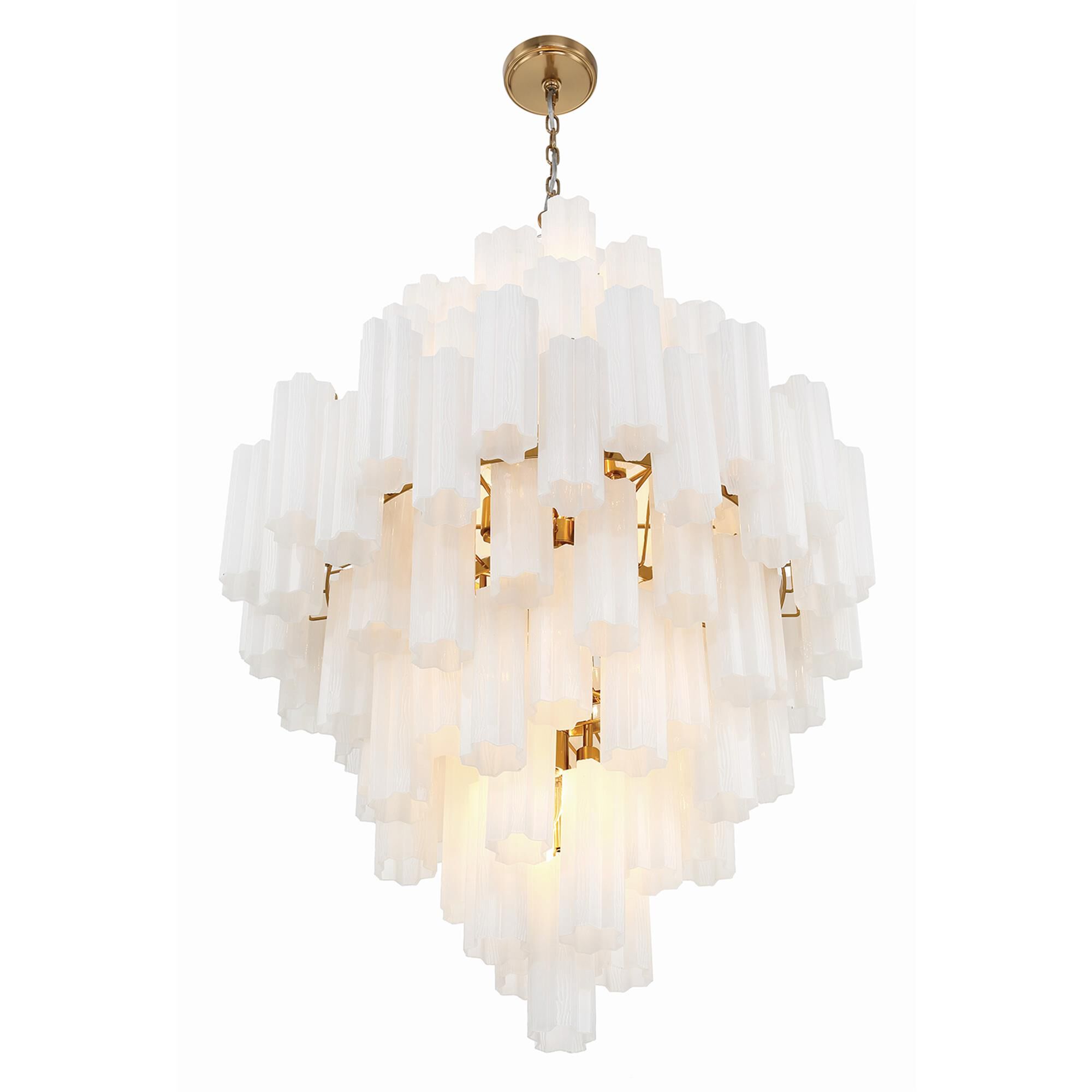 Shown in Aged Brass finish and Tronchi Glass White crystal