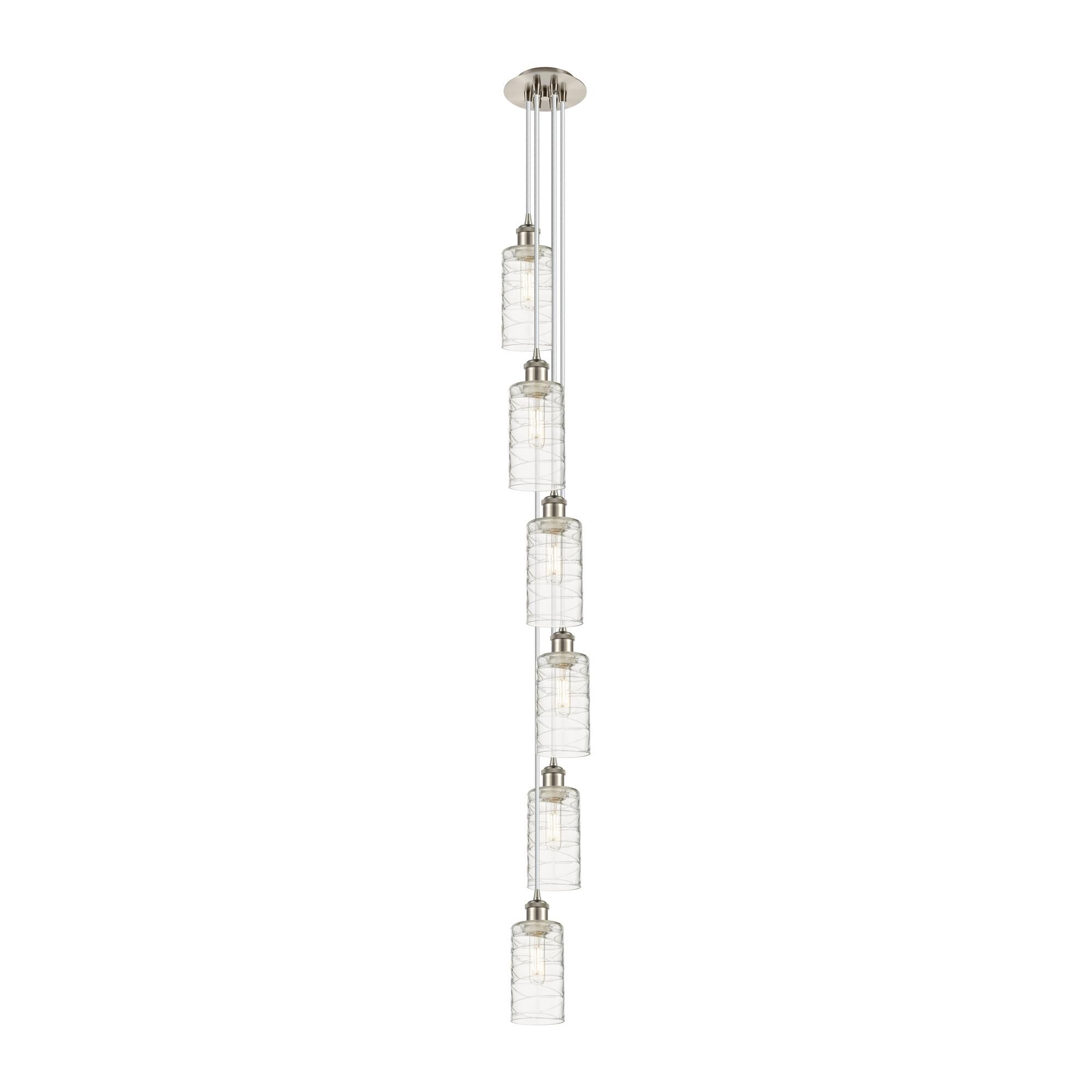 Shown in Satin Nickel finish and Deco Swirl shade