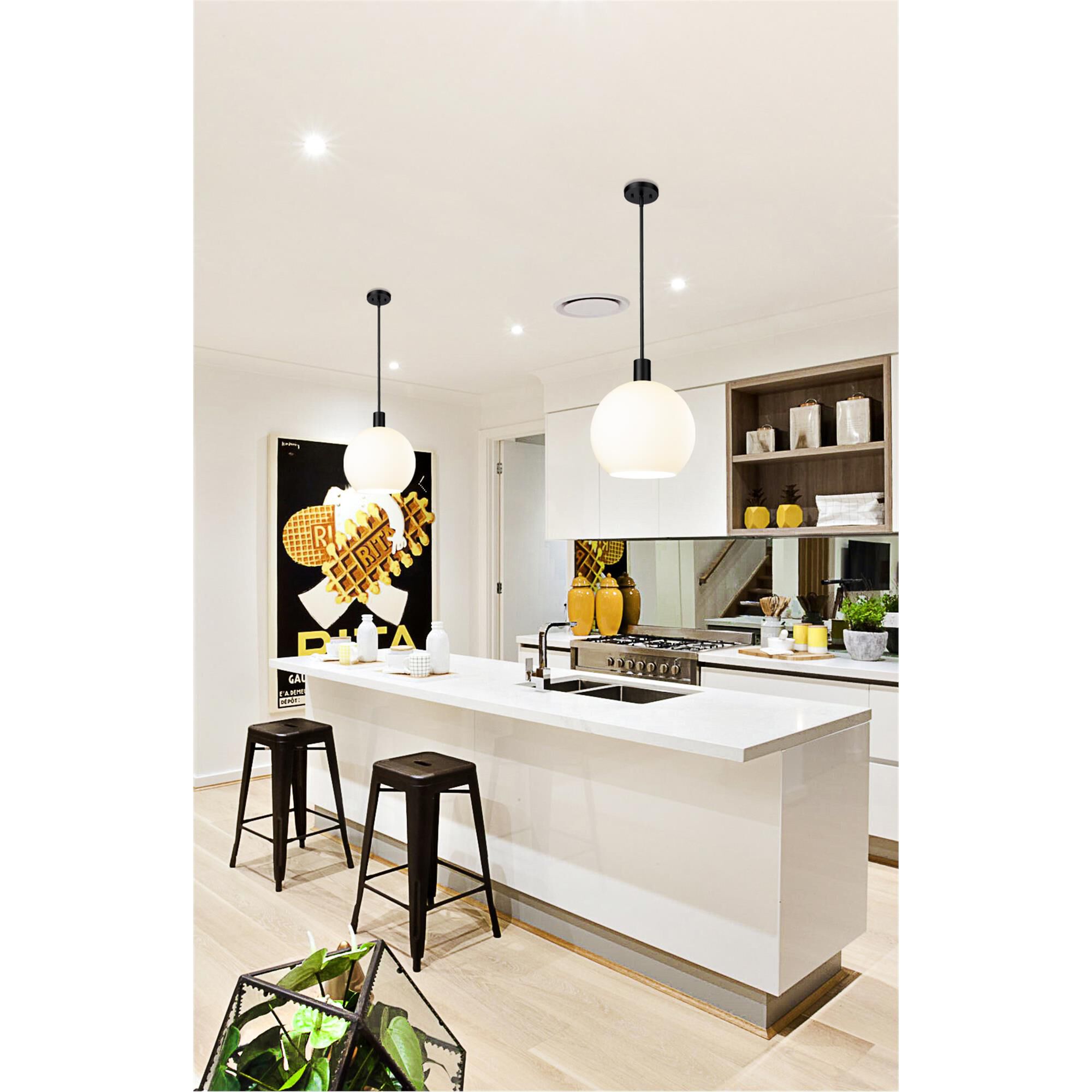 Shown in Matte Black finish and White glass and White shade