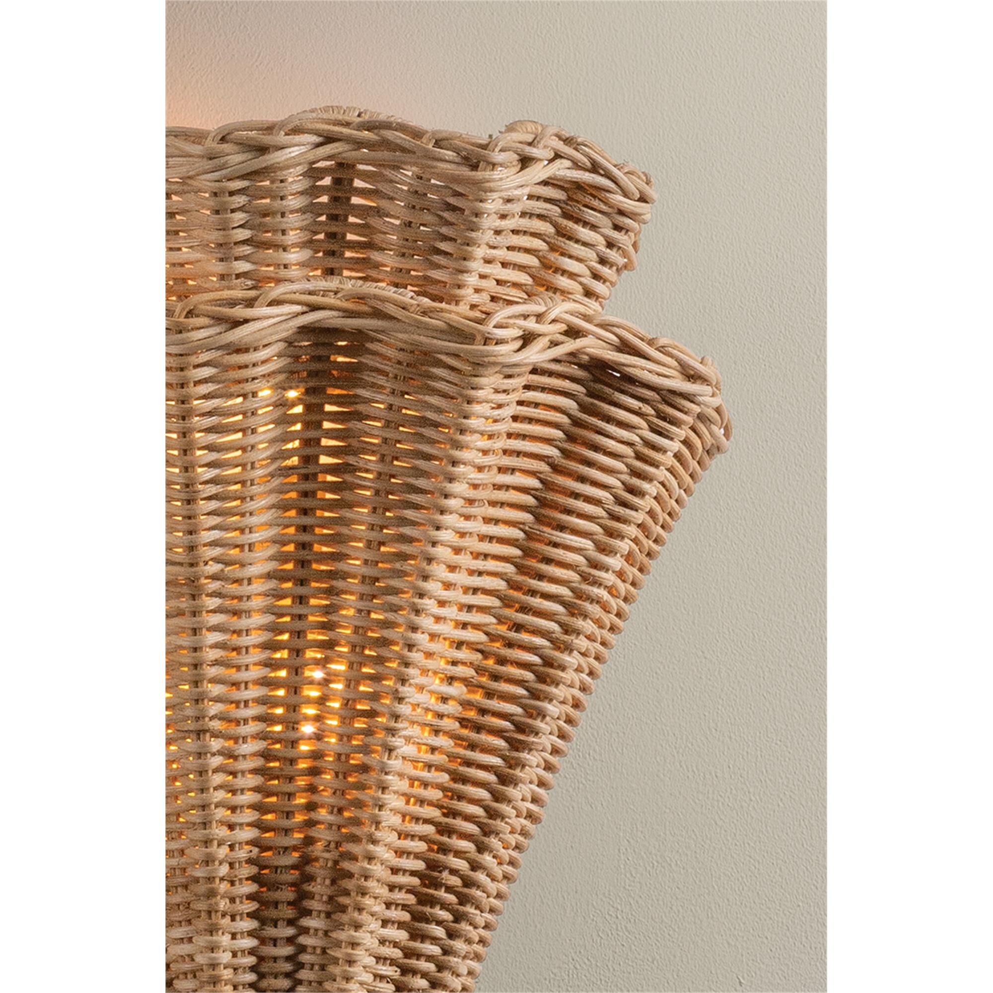 Shown in Vintage Gold Leaf finish and Natural Woven Light Natural Wicker shade