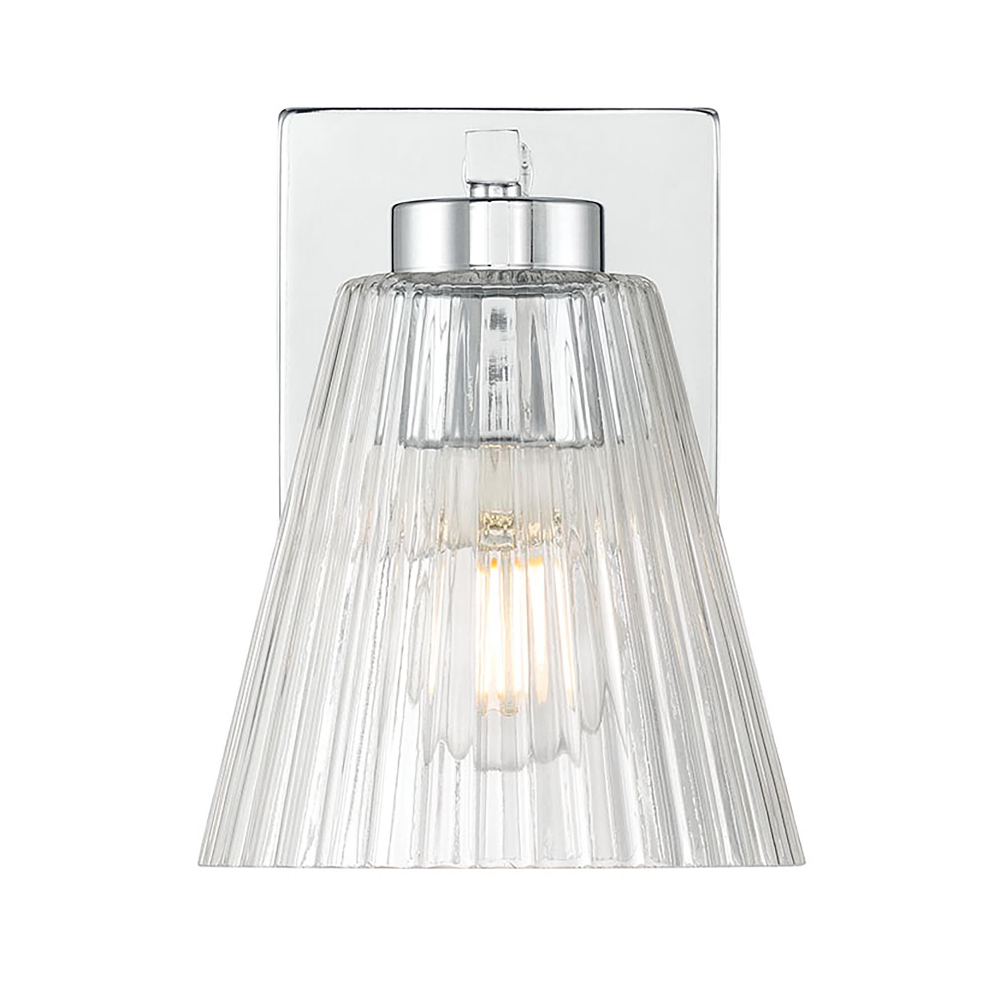 Shown in Chrome finish and Clear Striated glass