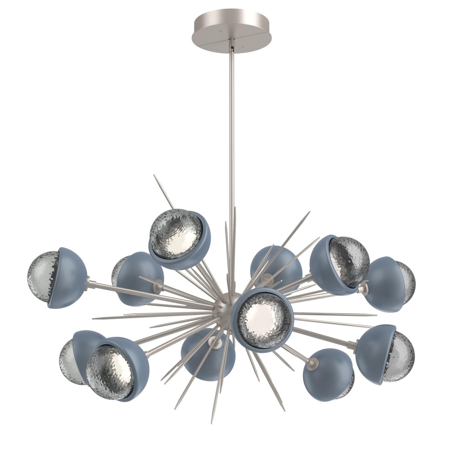 Shown in Beige Silver finish and Smoke glass and Poppy Blue accent